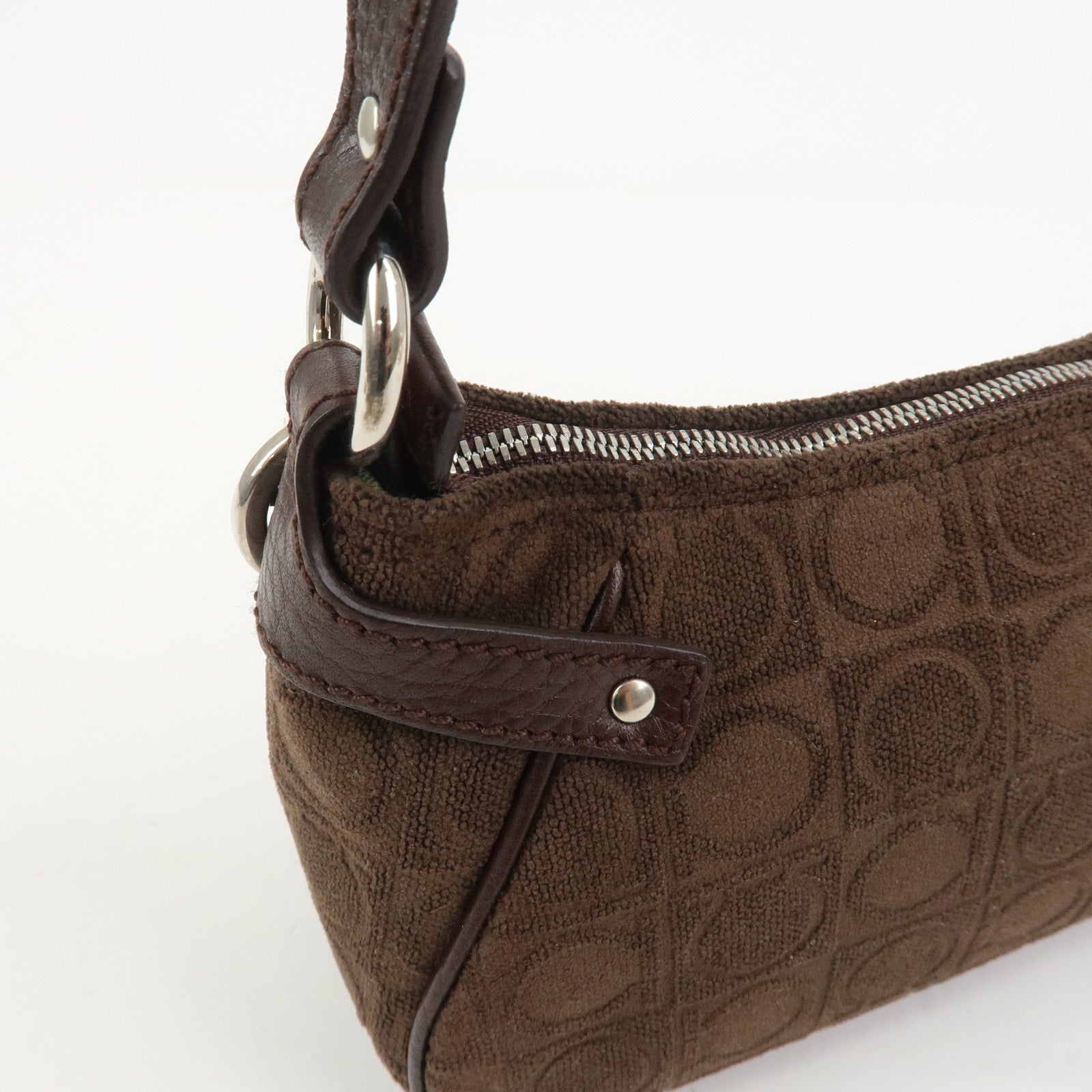 Ferragamo Gancini Polyester Leather Shoulder Bag Hand Bag Brown