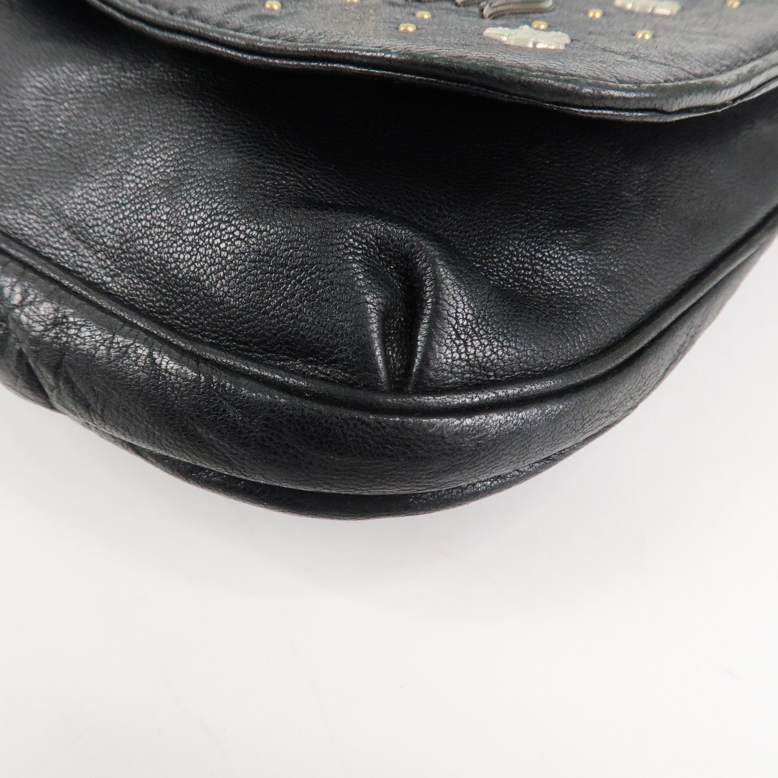 JIMMY CHOO Zodiac Leather Studs Shoulder Bag Black Gold HDW Used