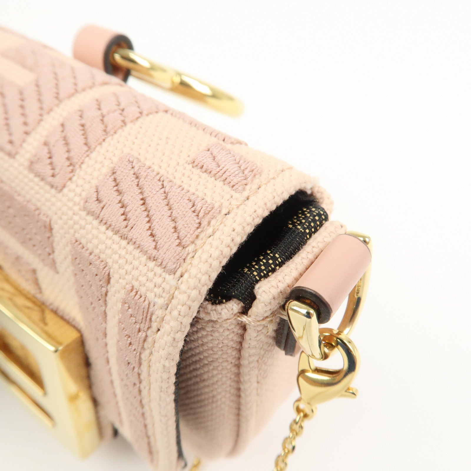 FENDI Zucca Nano Baguette Canvas Leather Chain Shoulder Bag 7AS045