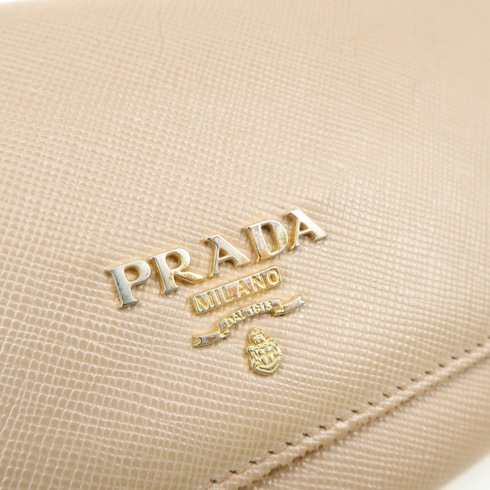 PRADA Logo Saffiano Leather Flap Bi-Fold Long Wallet Beige