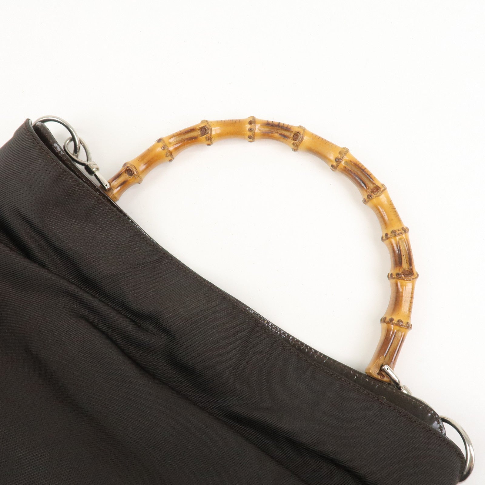 GUCCI Bamboo Nylon Leather 2Way Shoulder Bag Dark Brown 001.3444