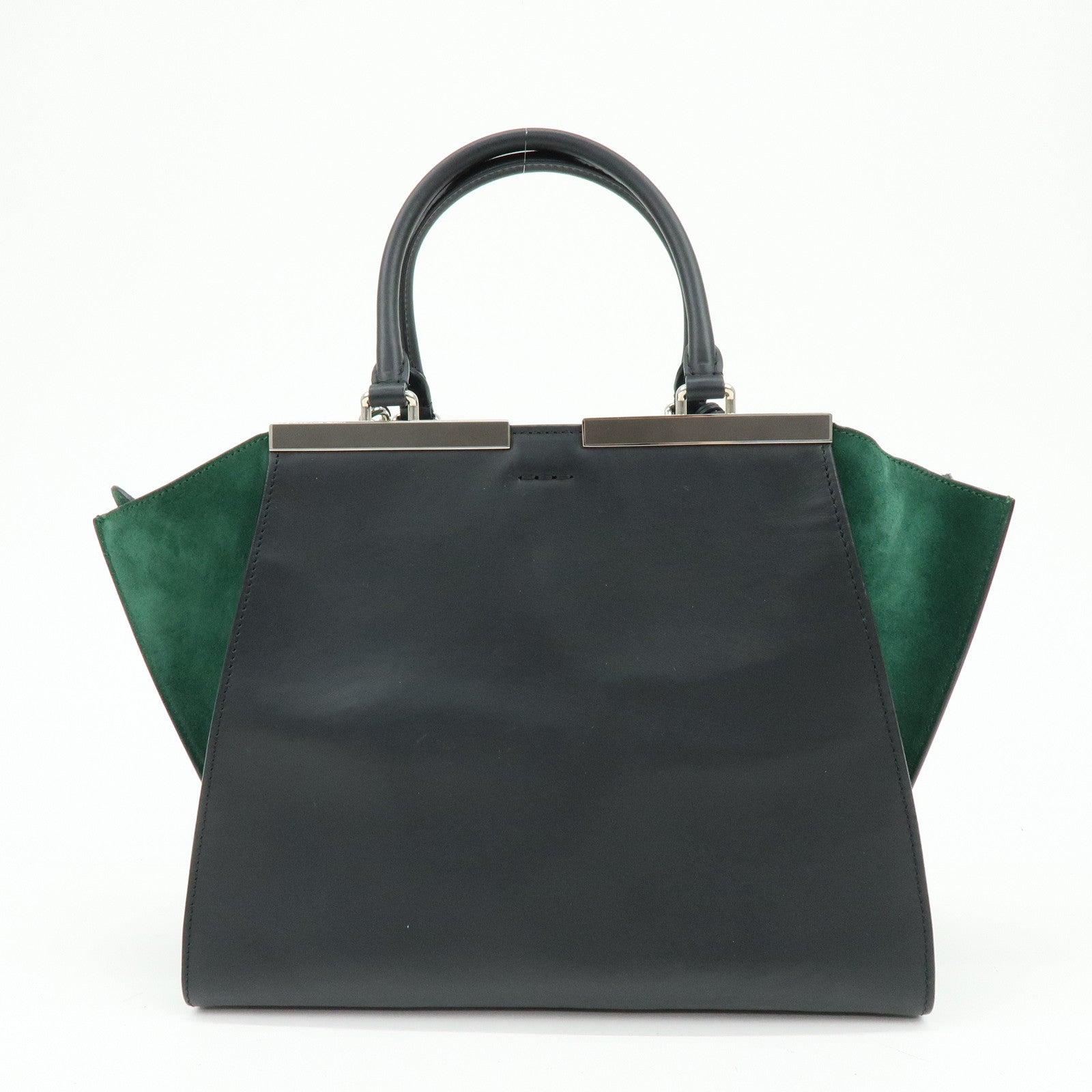 FENDI Trois Jours Leather Suede 2Way Hand Bag Black Green 8BH279