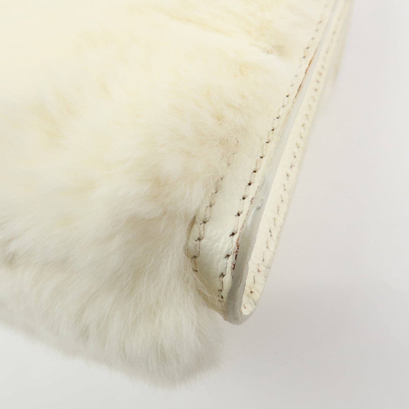 CELINE Triomphe Leather Lapin Fur Shoulder Bag Crossbody Bag Ivory
