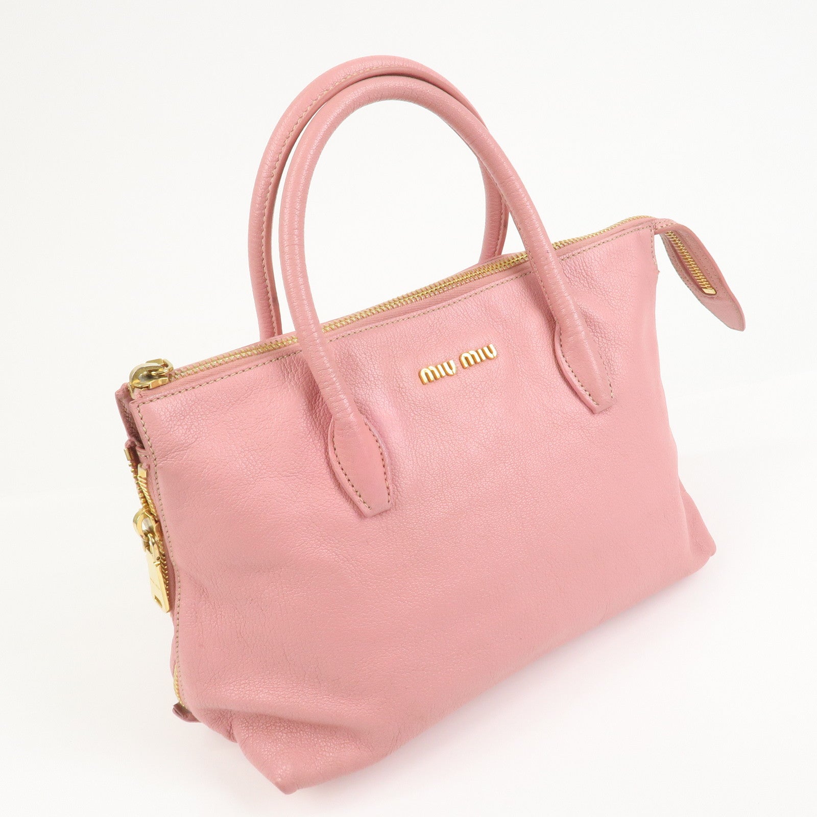 MIU MIU Logo Leather Tote Bag Hand Bag Pink