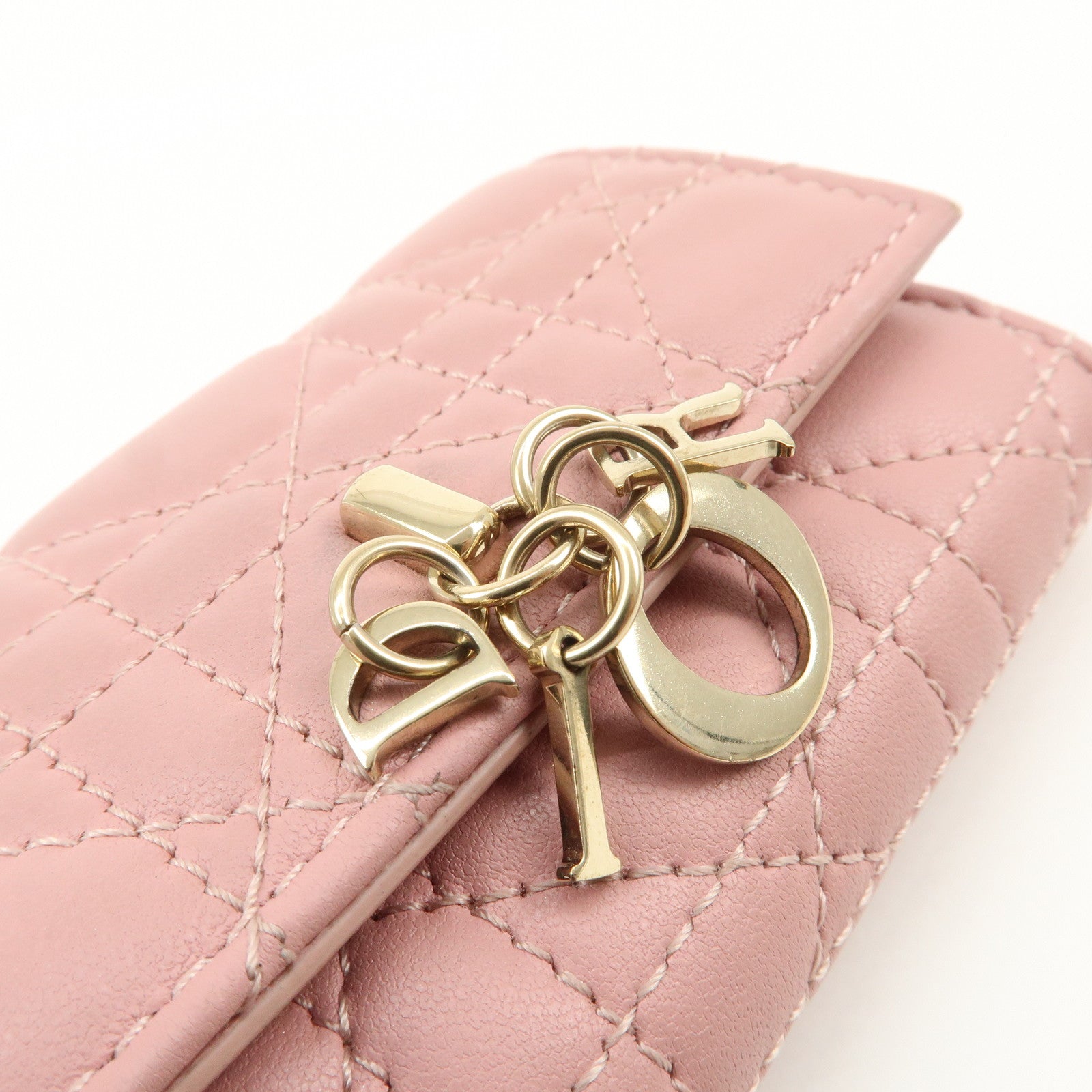 Christian Dior Canage Leather Bi-fold Compact Wallet Pink
