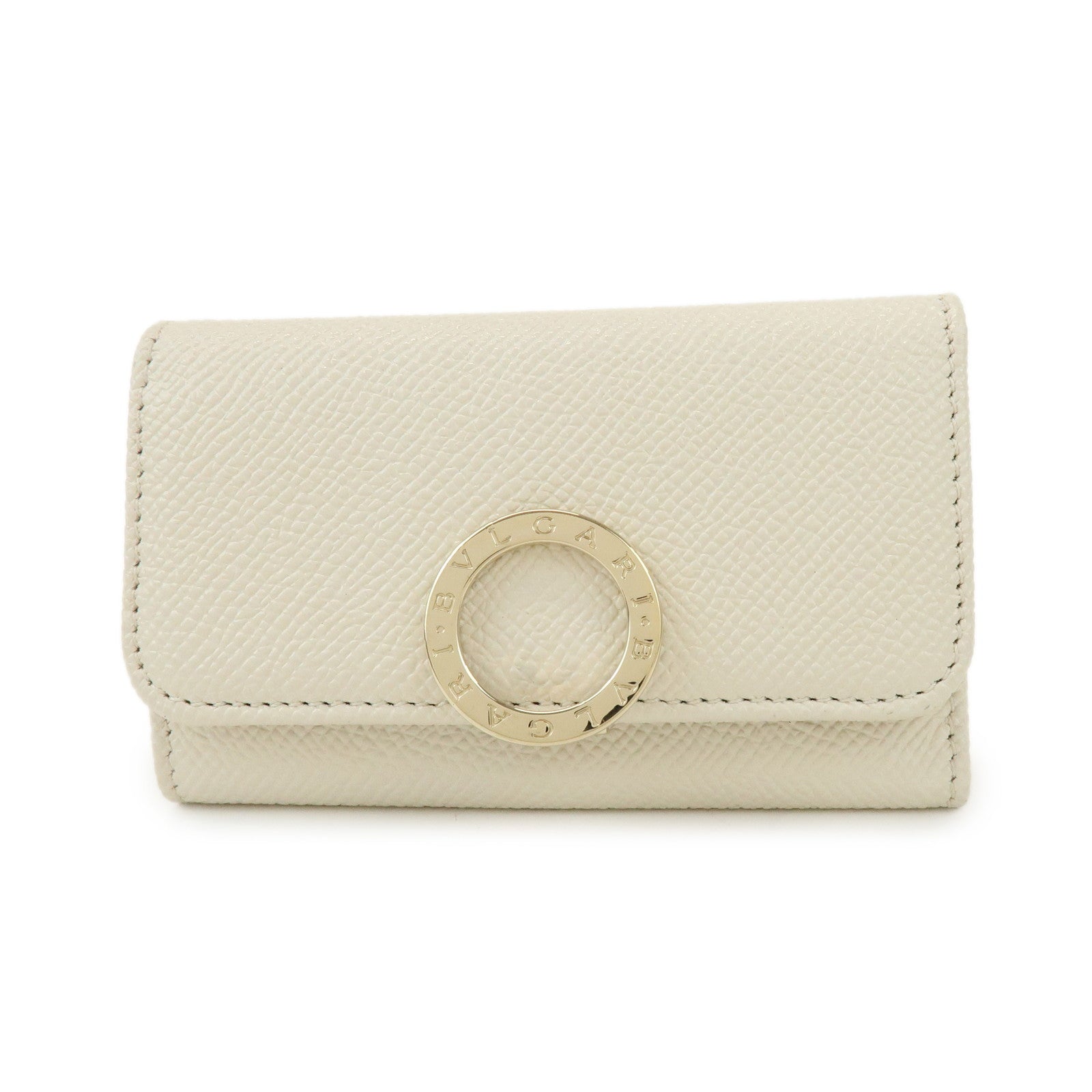 BVLGARI Logo Leather 6 Rings Key Case Key Holder Ivory