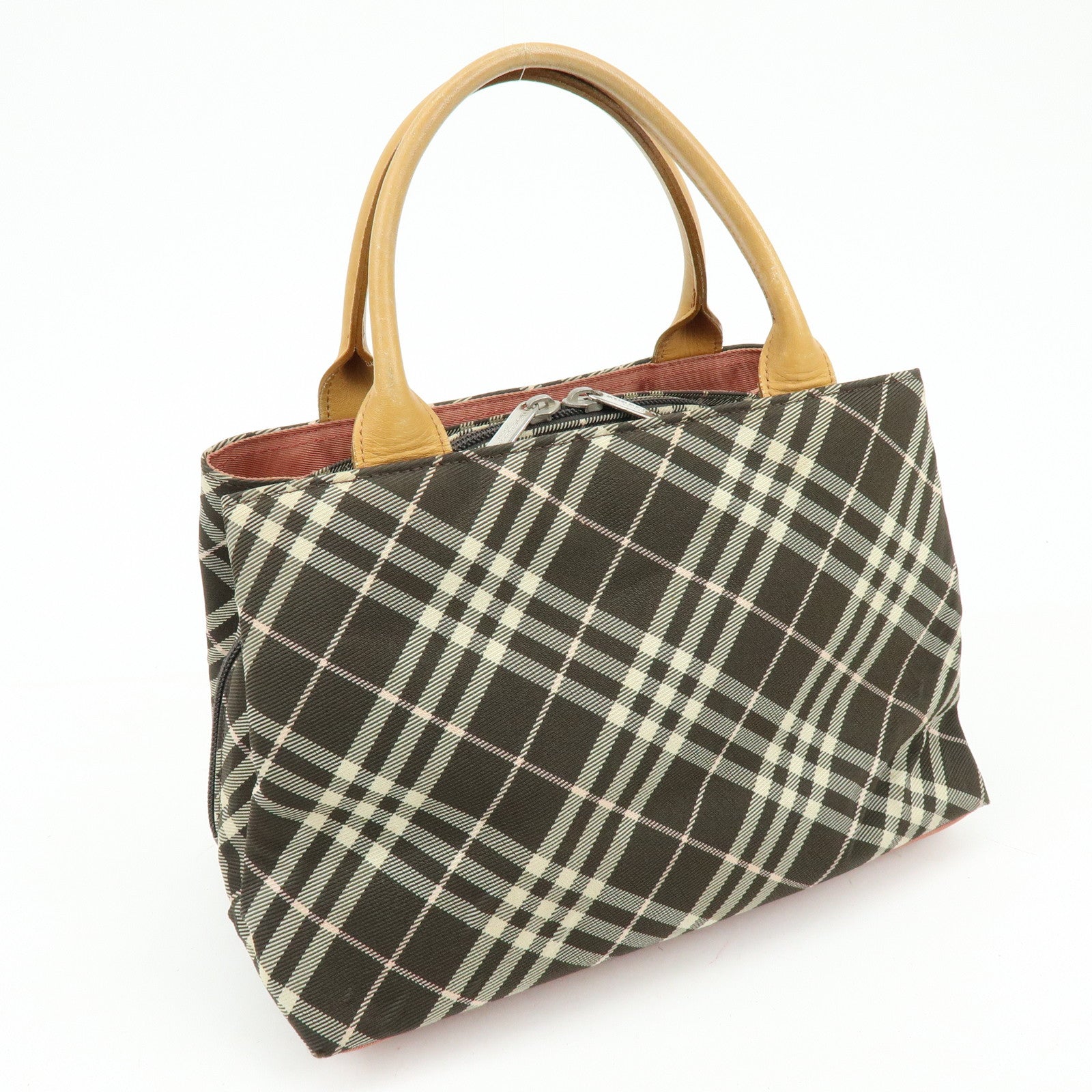 BURBERRY Blue Label Nylon Leather Tote Bag Hand Bag Brown