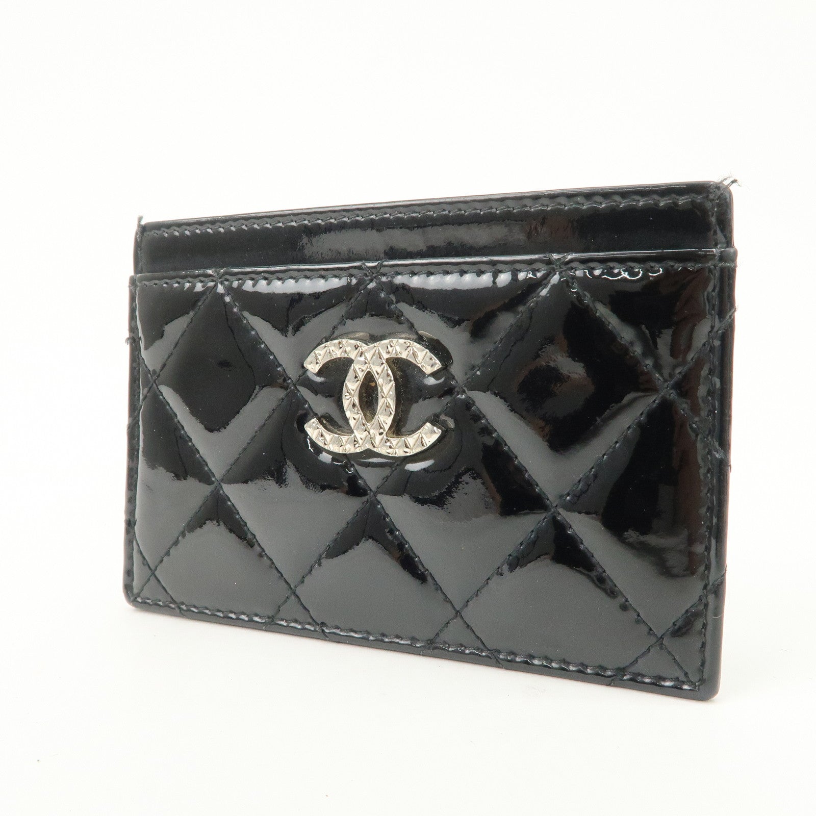 CHANEL COCO Mark Matelasse Patent Leather Card Case Black A48703