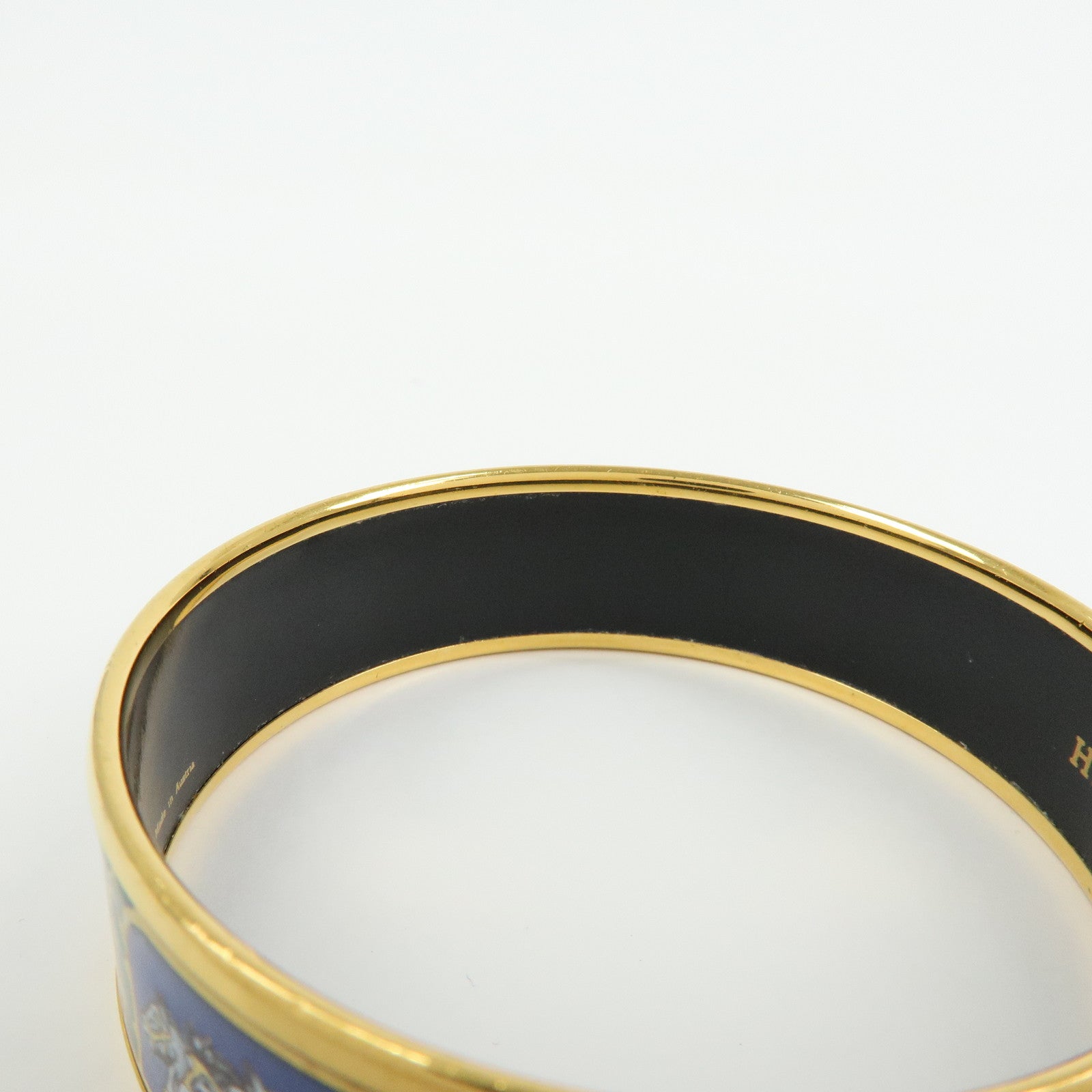 HERMES Email GM Gold Plated Bangle Bracelet Horse Blue Gold