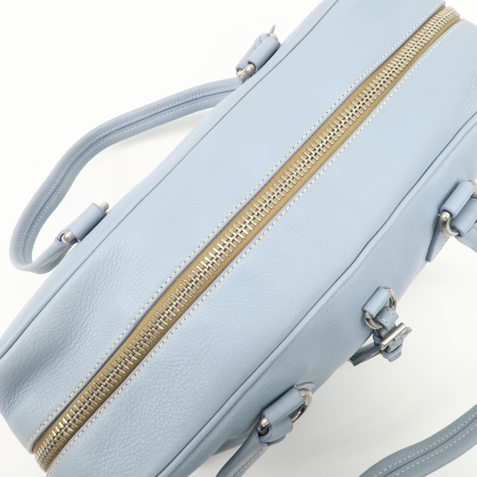 PRADA Leather Boston Bag Shoulder Bag Blue BR2246 Used
