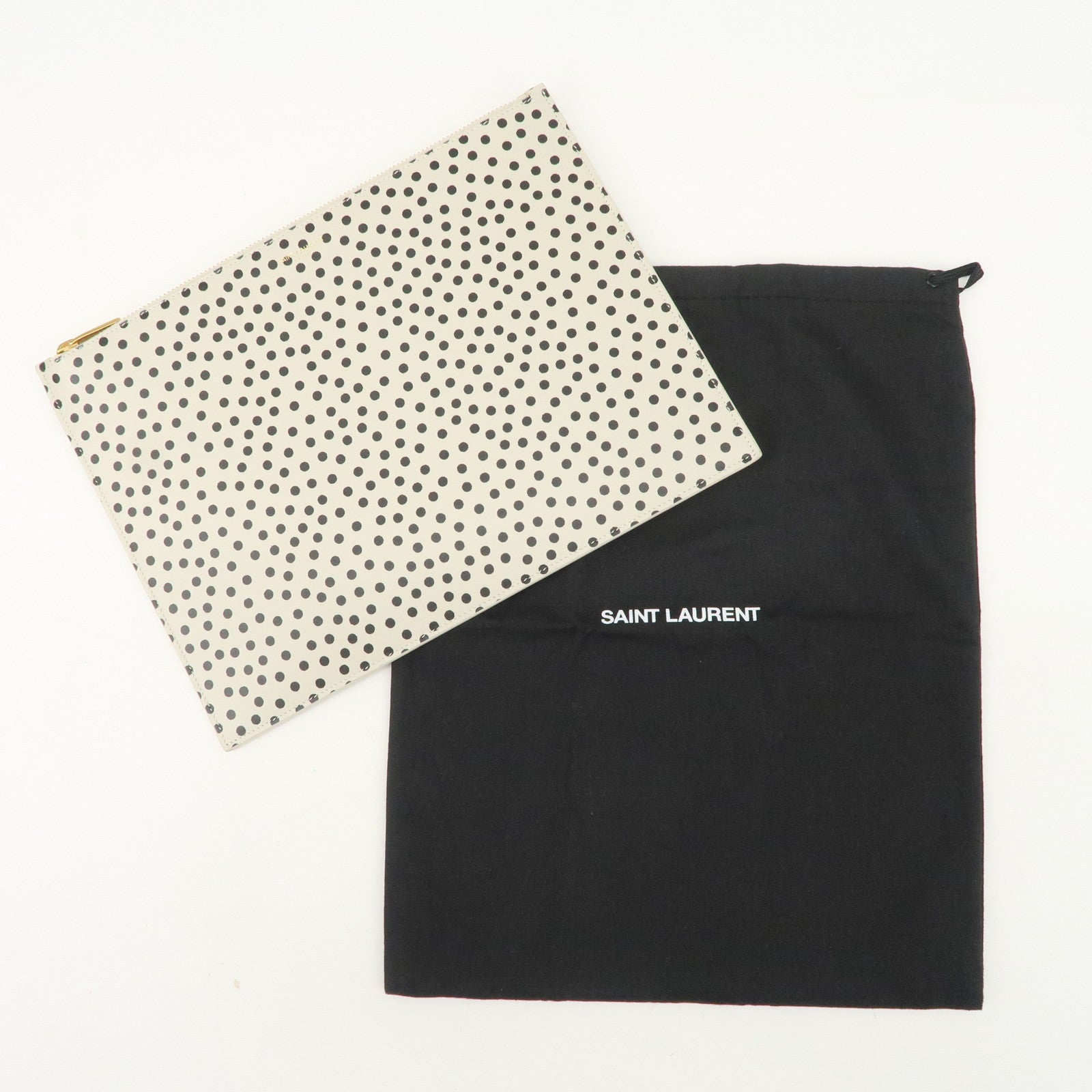 SAINT LAURENT Leather Clutch Bag Black White Gold Hardware 635099