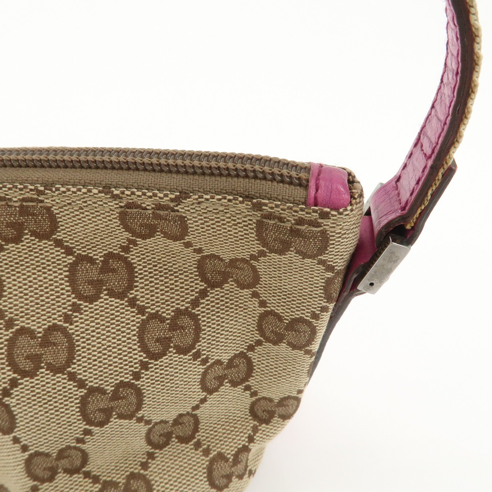 GUCCI Boat Bag Sherry GG Canvas Leather Hand Bag Pouch Brown 141809