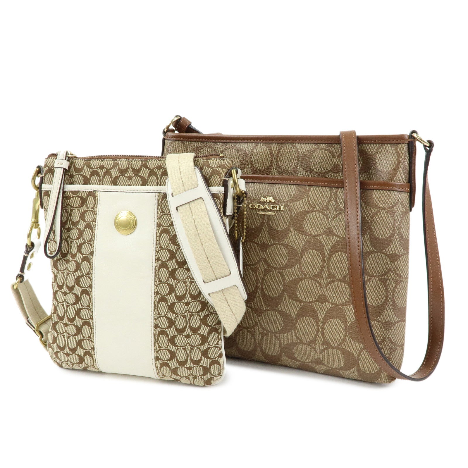 COACH Signature Set of 2 Shoulder Bag Crossbody Bag Brown Ivory