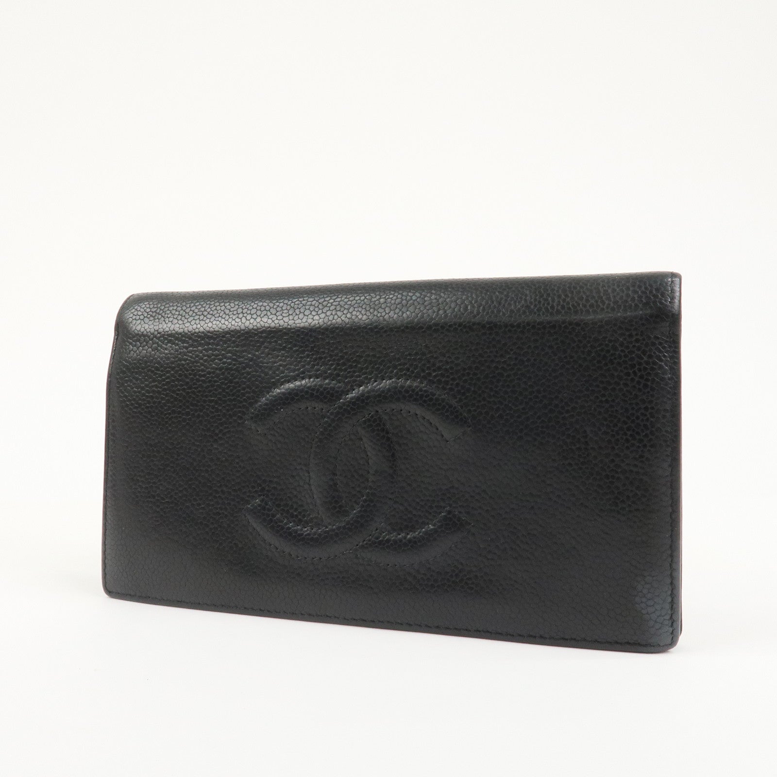 CHANEL COCO Mark Caviarskin Bi-fold Long Wallet Black A48651