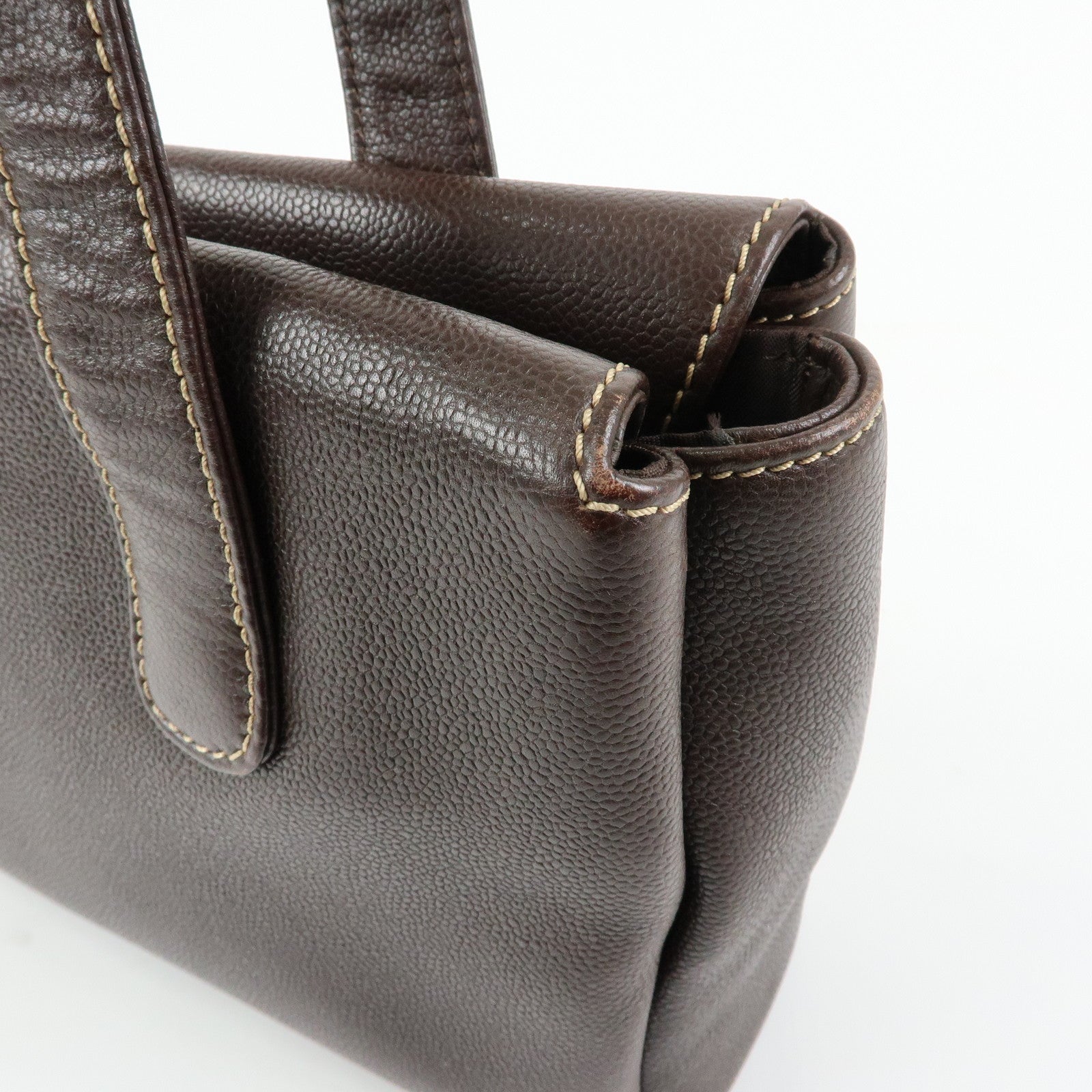 CHANEL COCO Mark Caviarskin Tote Bag Hand Bag Shoulder Bag Brown