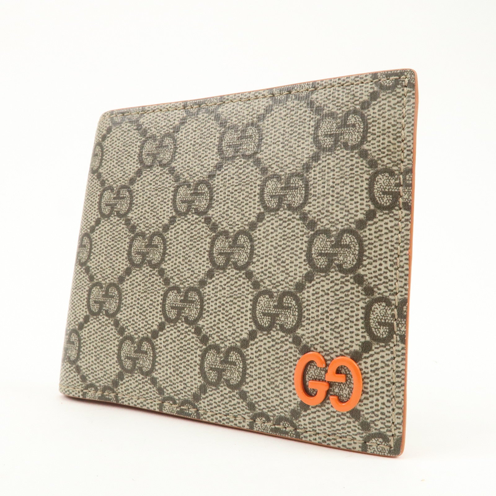 GUCCI GG Supreme Compact Bi-fold Wallet Beige Orange 768244