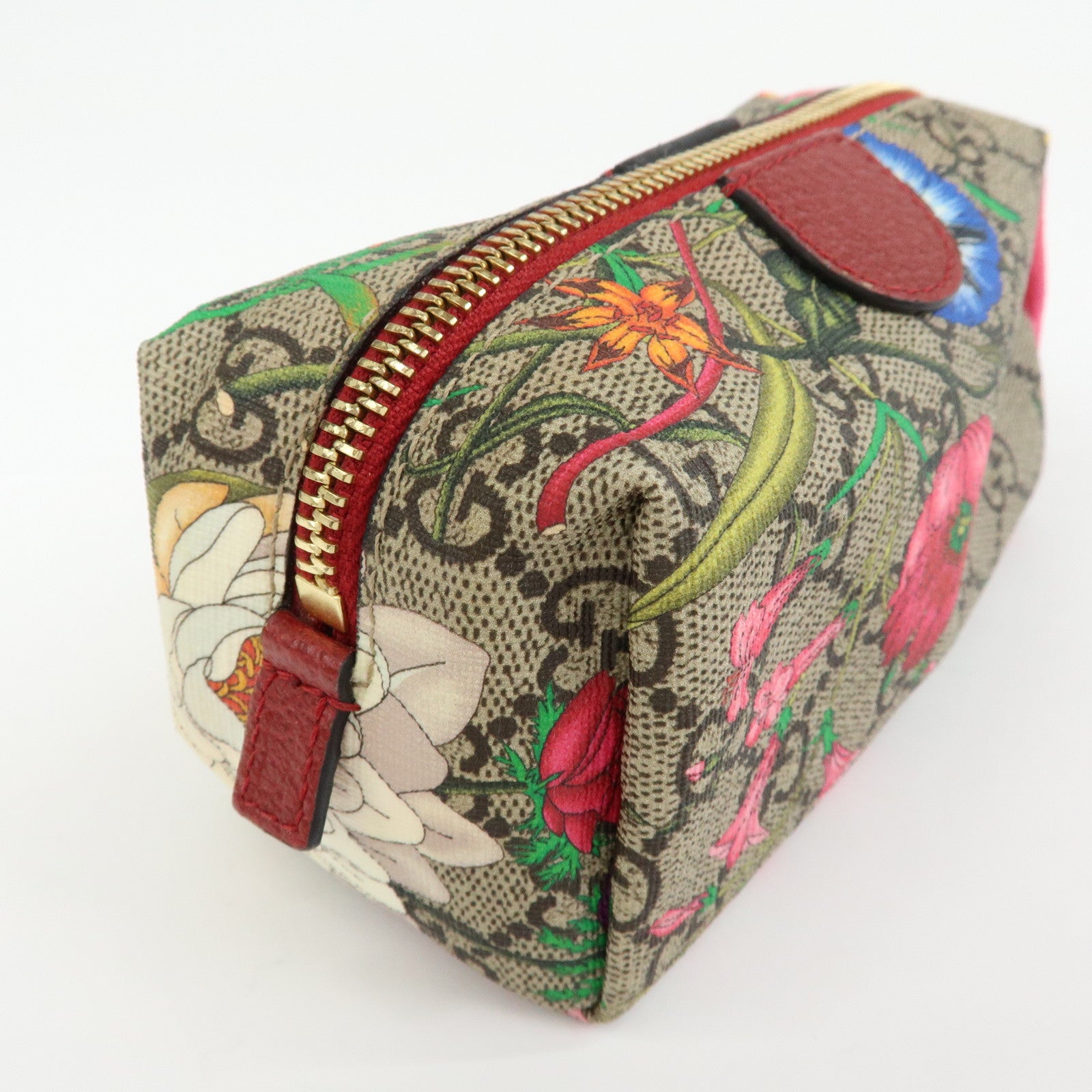 GUCCI GG Marmont Flora GG Supreme Cosmetic Pouch Beige Red 548394