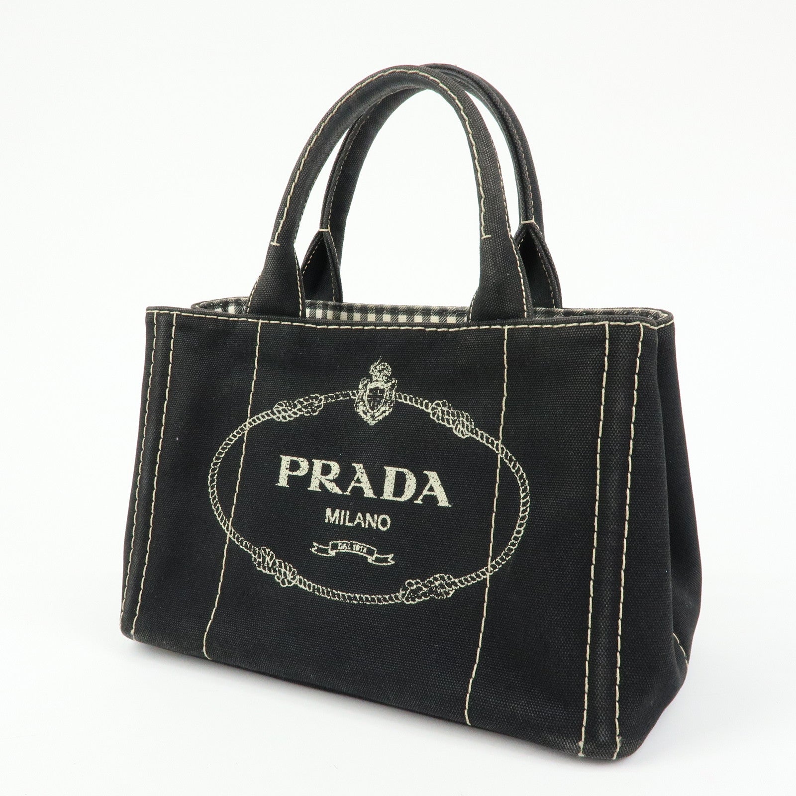PRADA Canapa Mini Triangle Logo Canvas 2Way Hand Bag Black 1BG439