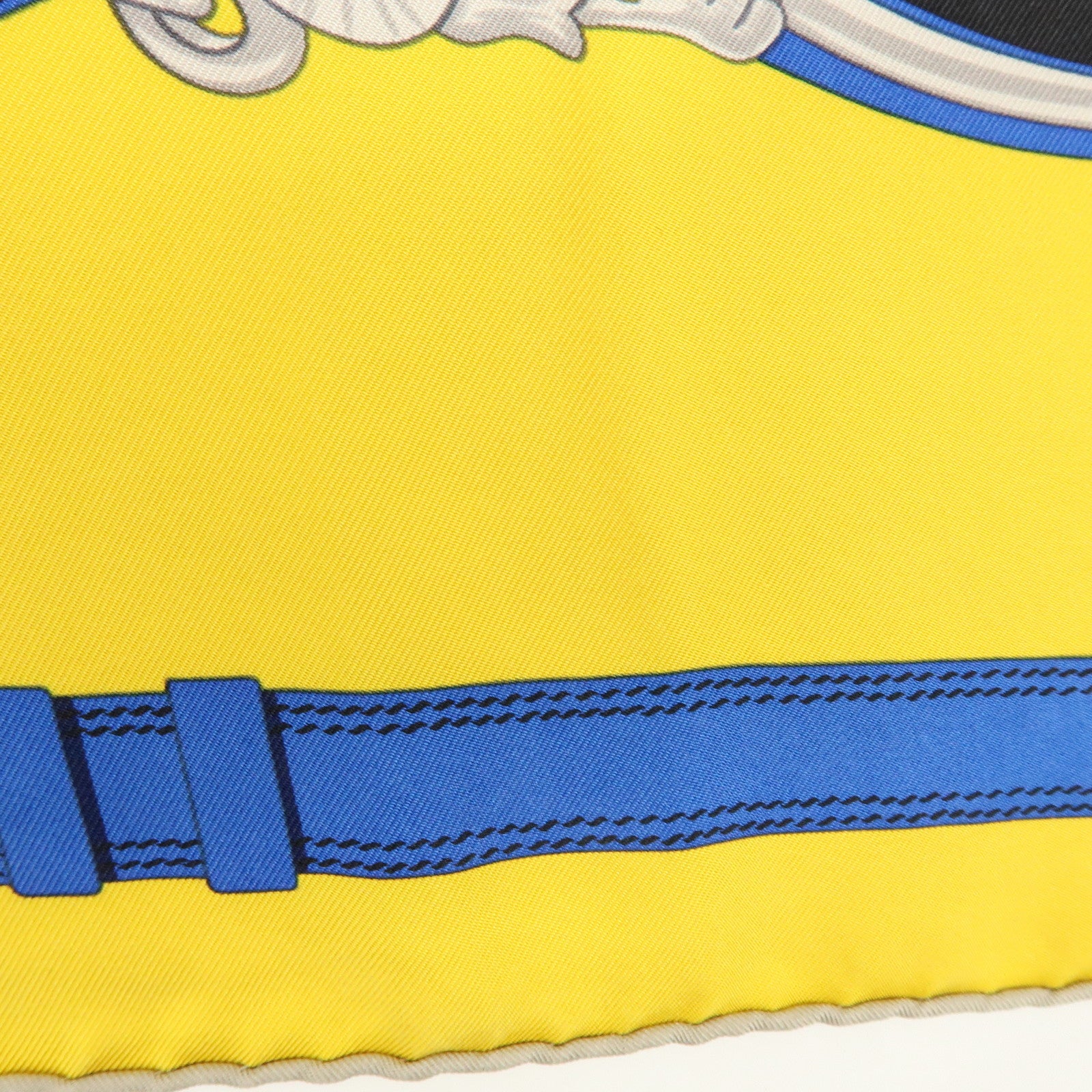 HERMES Carre 90 Silk 100% Scarf En Roue Libre Belt Print Yellow