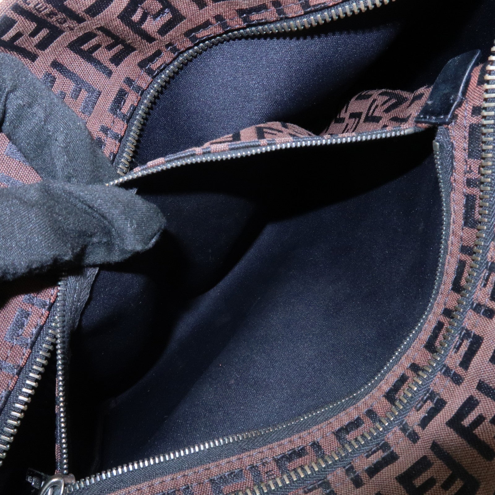 FENDI Zucchino Canvas Leather Tote Bag Shoulder Bag Brown 8BH025