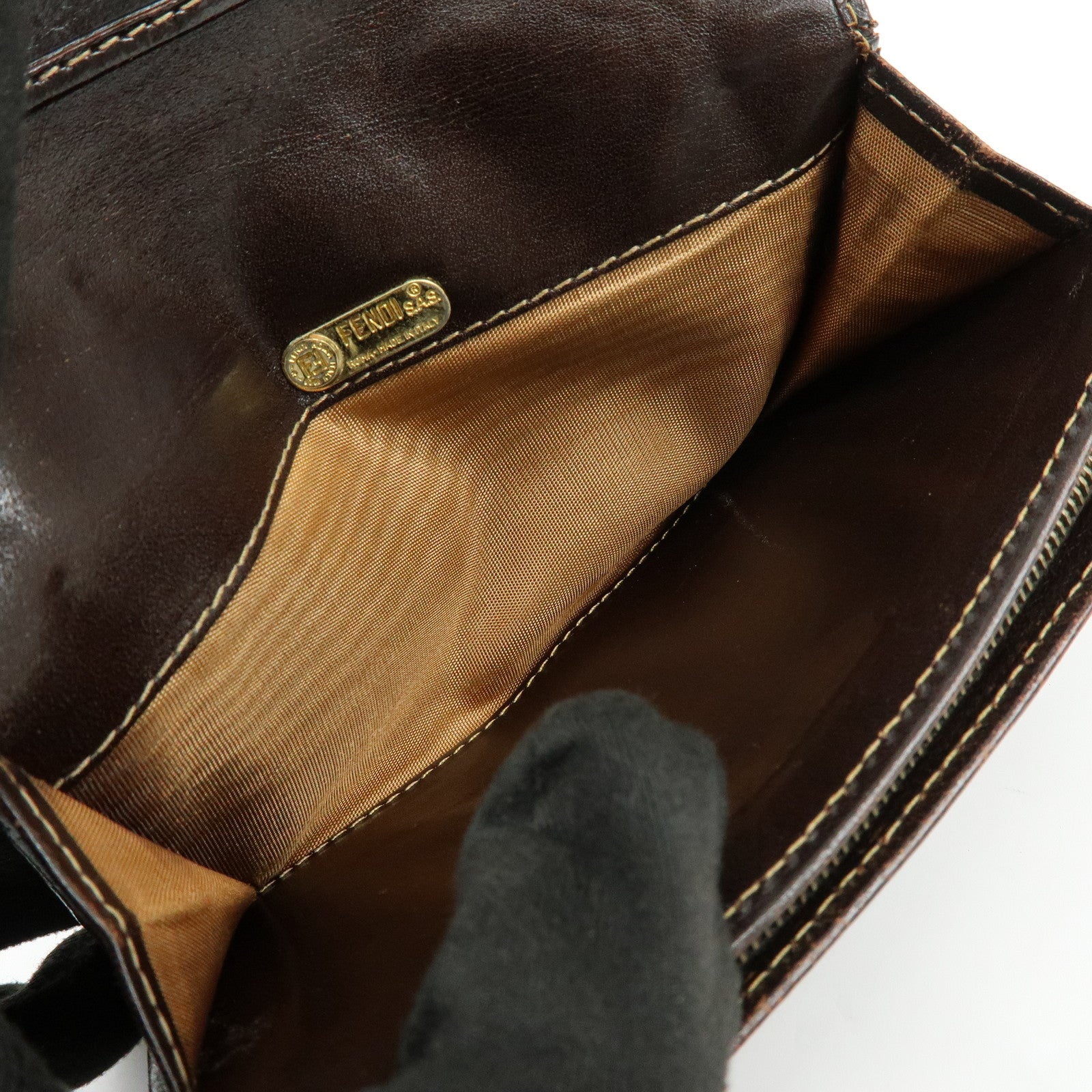 FENDI Zucca Canvas Leather Bi-fold Compact Wallet Brown 31052