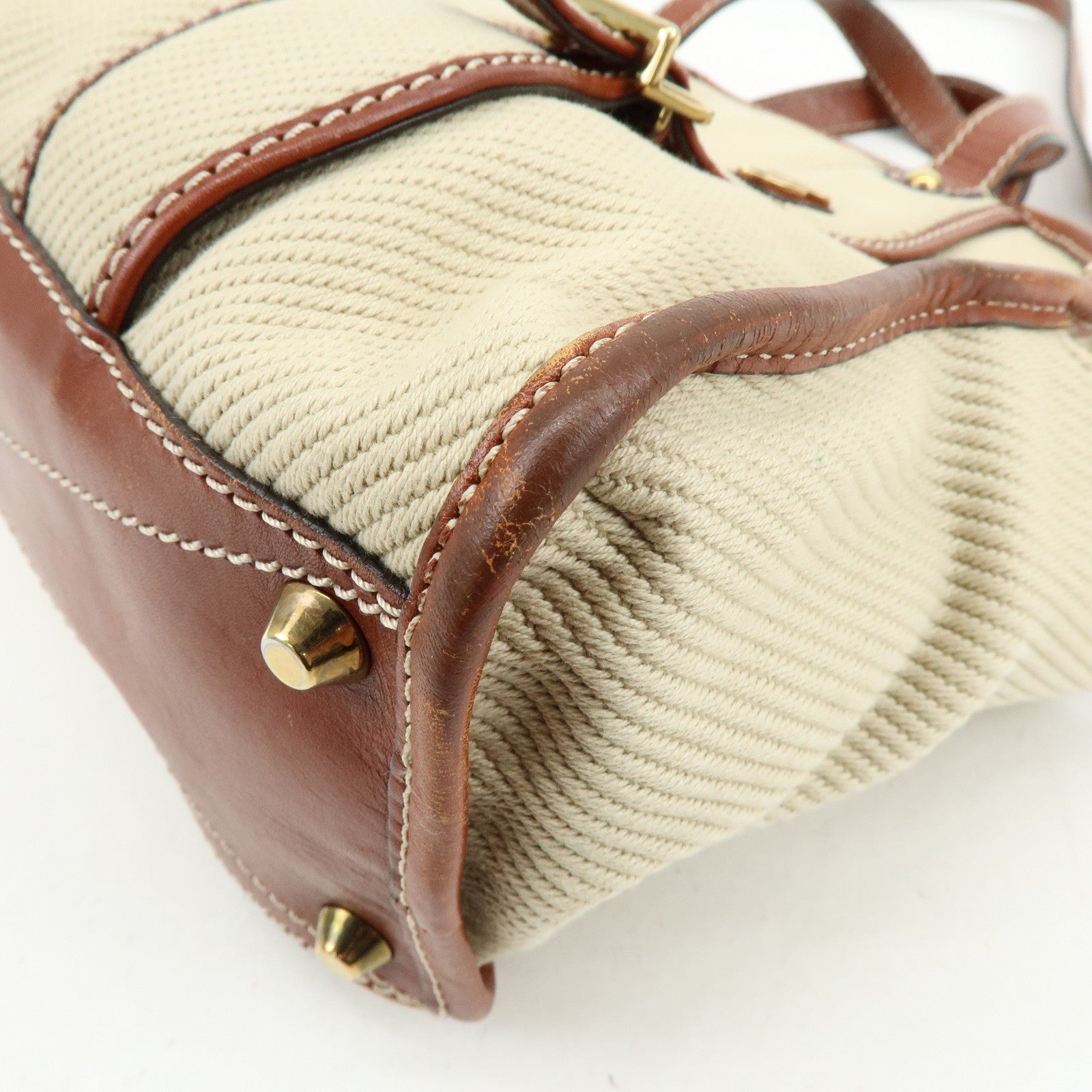 Chloe Susan Cotton Leather 2Way Bag Shoulder Bag Beige Brown