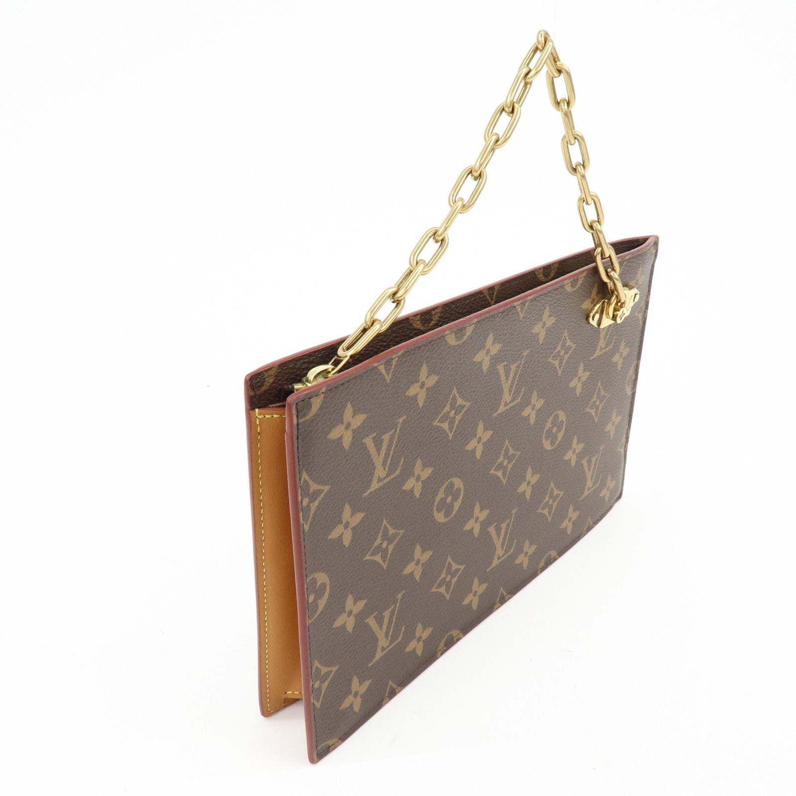 Louis Vuitton Monogram Chain Clutch Bag Pouch Brown M55646