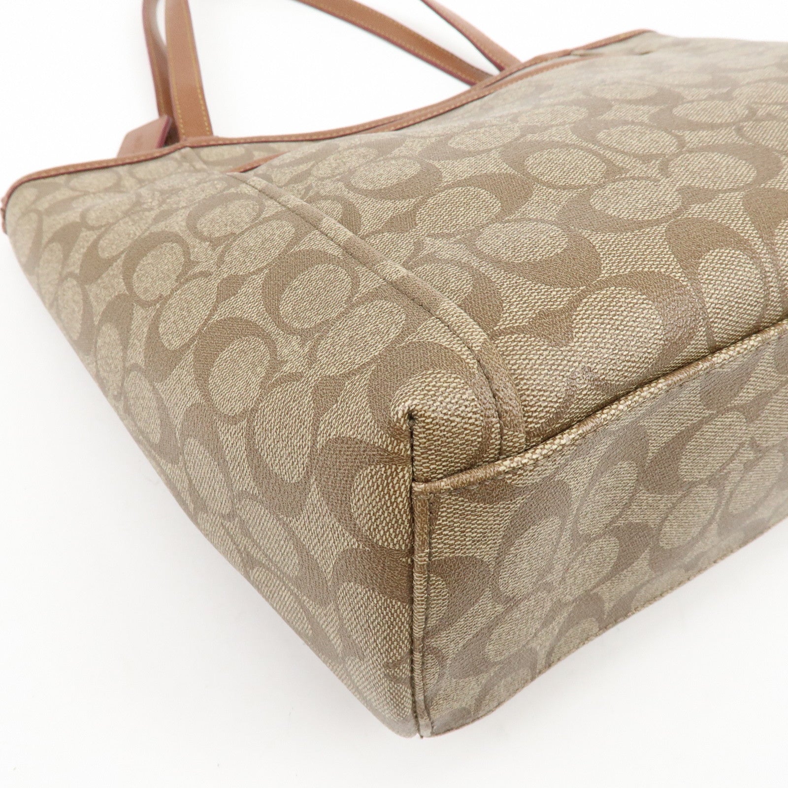 COACH Signature PVC Leather 2Way Shoulder Bag Tote Bag Beige Brown