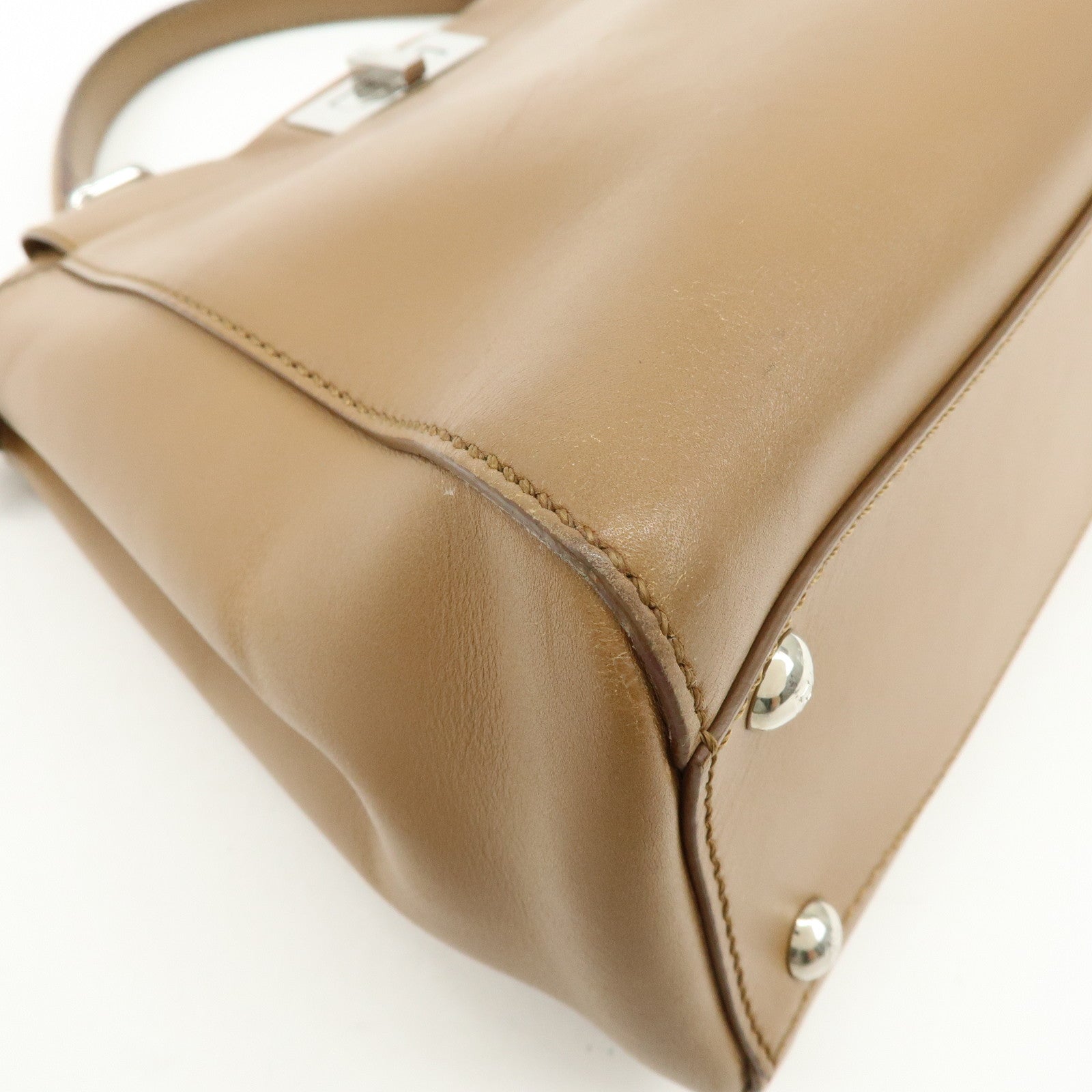 FENDI Peekaboo Leather 2Way Shoulder Bag Hand Bag Camel 8BN226