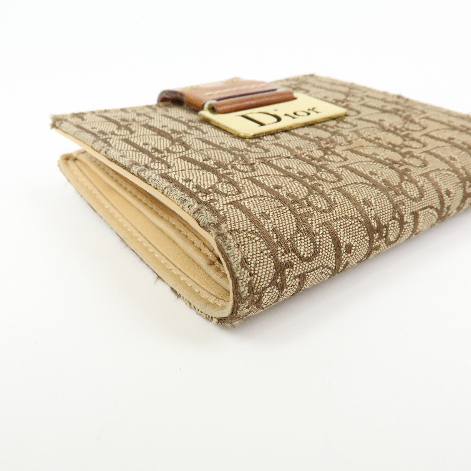Christian Dior Trotter Canvas Leather Bi-fold Compact Wallet Beige