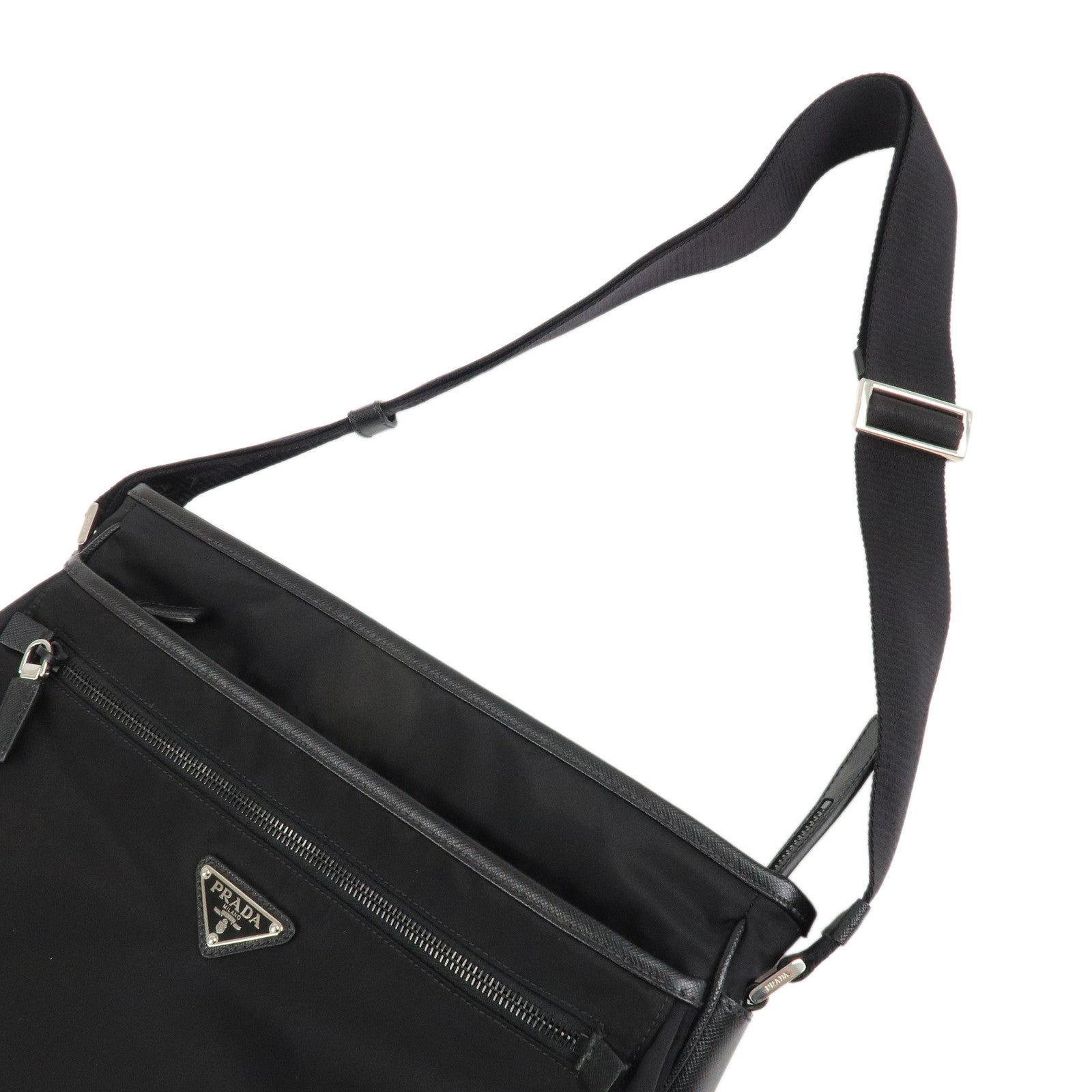 PRADA Triangle Logo Nylon Shoulder Bag Messenger Bag Black 2VH953 Used