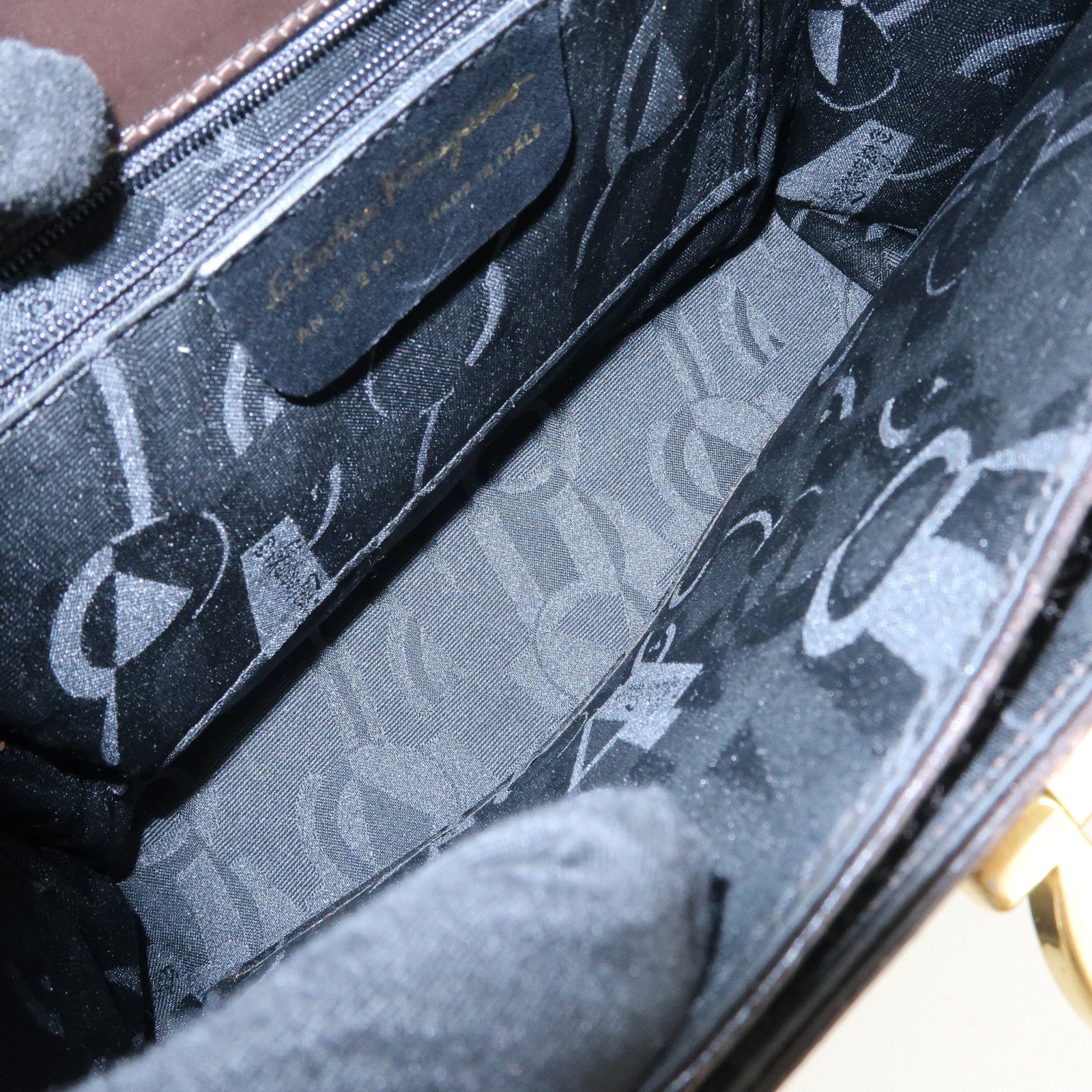 Ferragamo Gancini Leather 2Way Hand Bag Shoulder Bag Brown