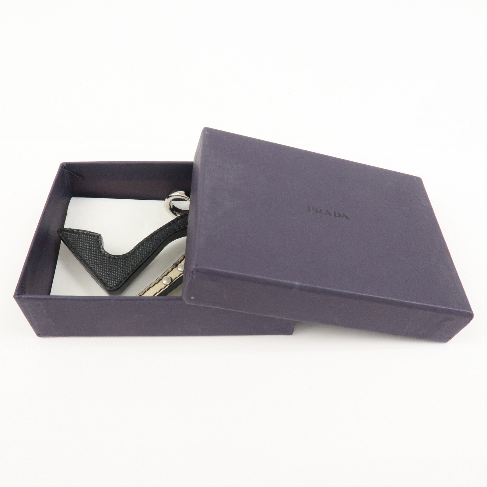 PRADA High Heel Motif Leather Bag Charm Key Chain Black 1AR295