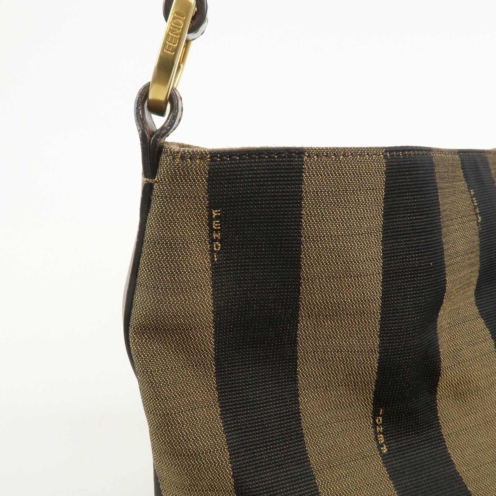 FENDI Pecan Canvas Leather Shoulder Bag Brown Black 8BR669