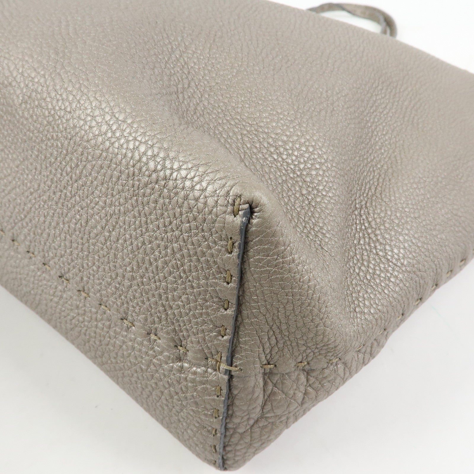 FENDI Selleria Leather Tote Bag Shoulder Bag Silver 8BH126