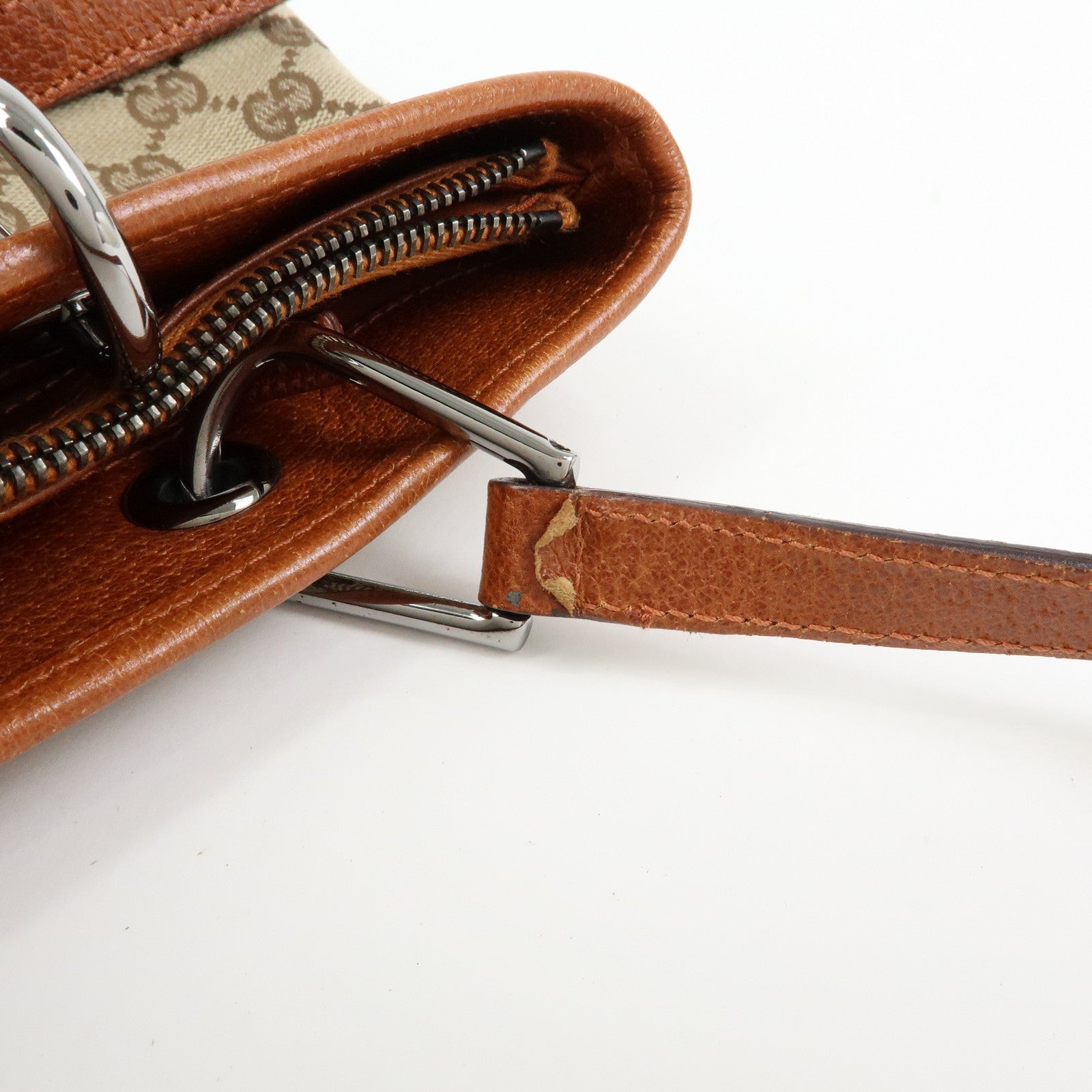 GUCCI GG Canvas Leather Tote Bag Shoulder Bag Beige Camel 120837