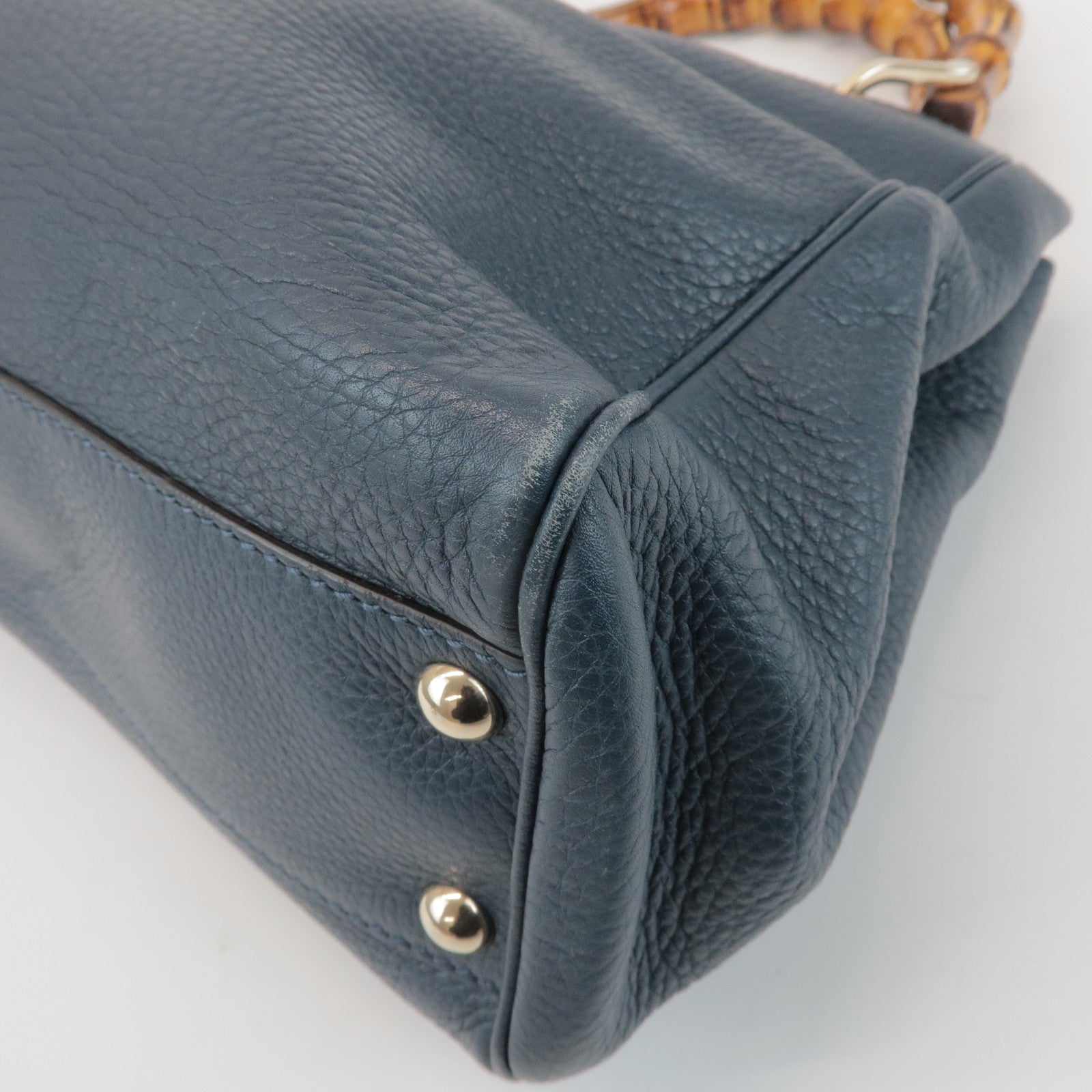 GUCCI Bamboo Calf Leather 2 Way Bag Tote Bag Navy 336032