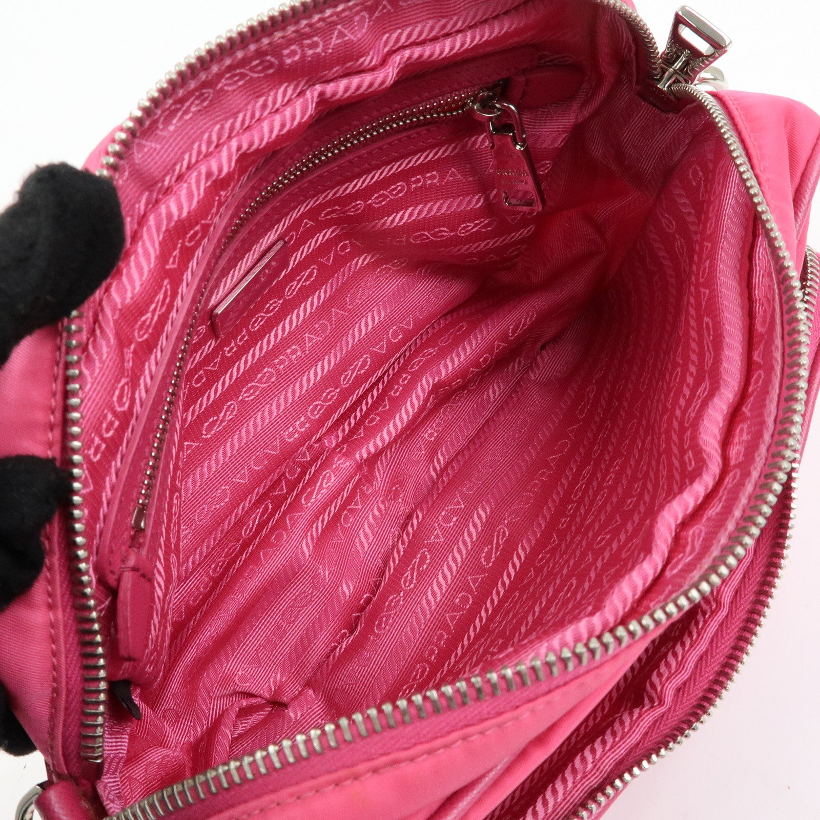 PRADA Triangle Logo Nylon Saffiano Leather Shoulder Bag Pink BT1010