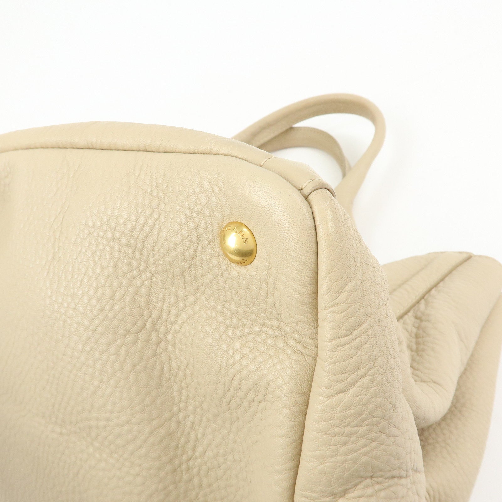 PRADA Triangle Logo Canapa Vittello Daino Leather Hand Bag Beige