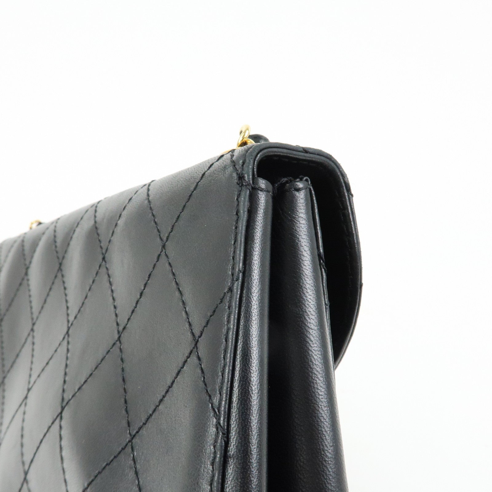 CHANEL Matelasse Lamb Skin Chain Shoulder Bag Black Gold