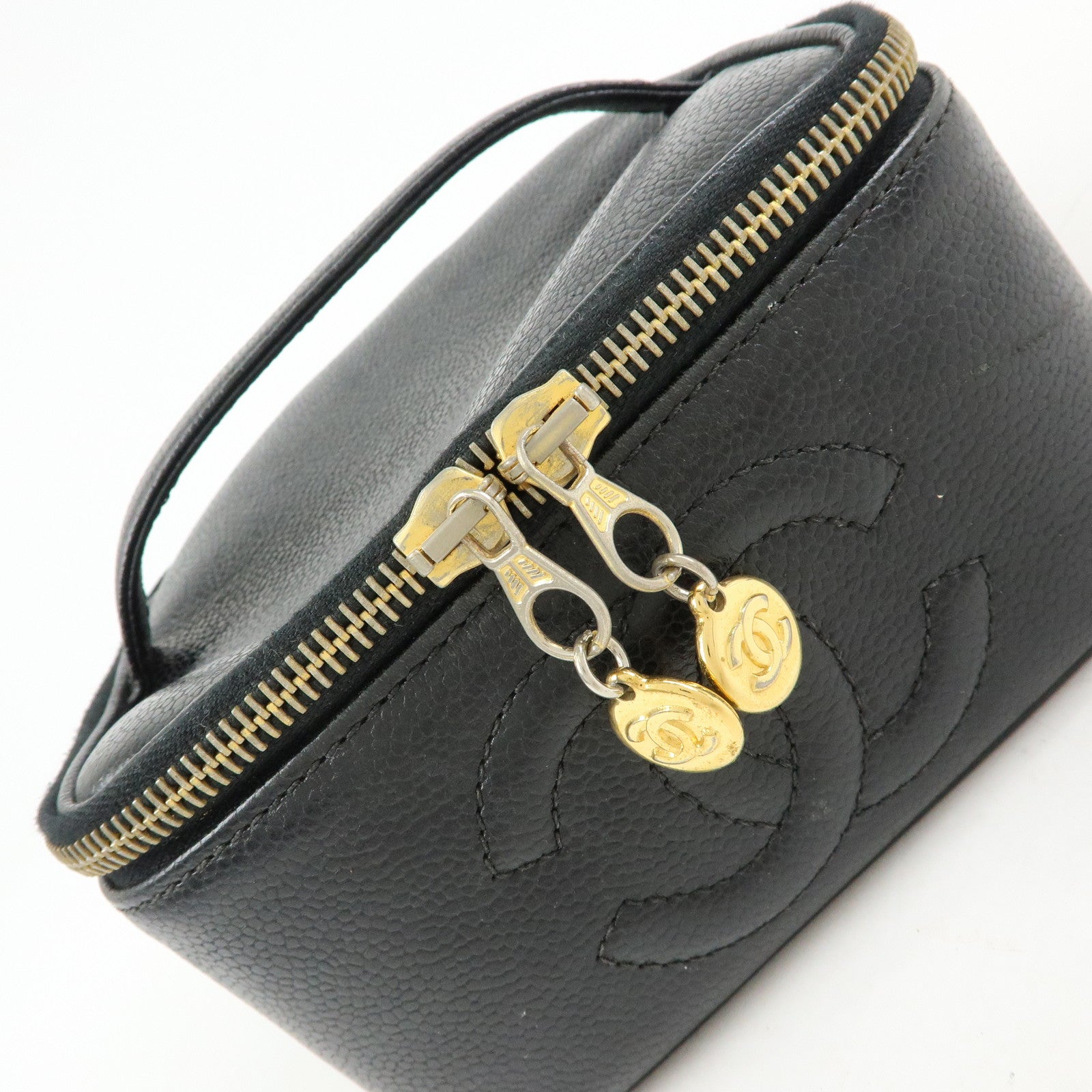 CHANEL COCO Mark Caviarskin Hand Bag Vanity Case Black A01997
