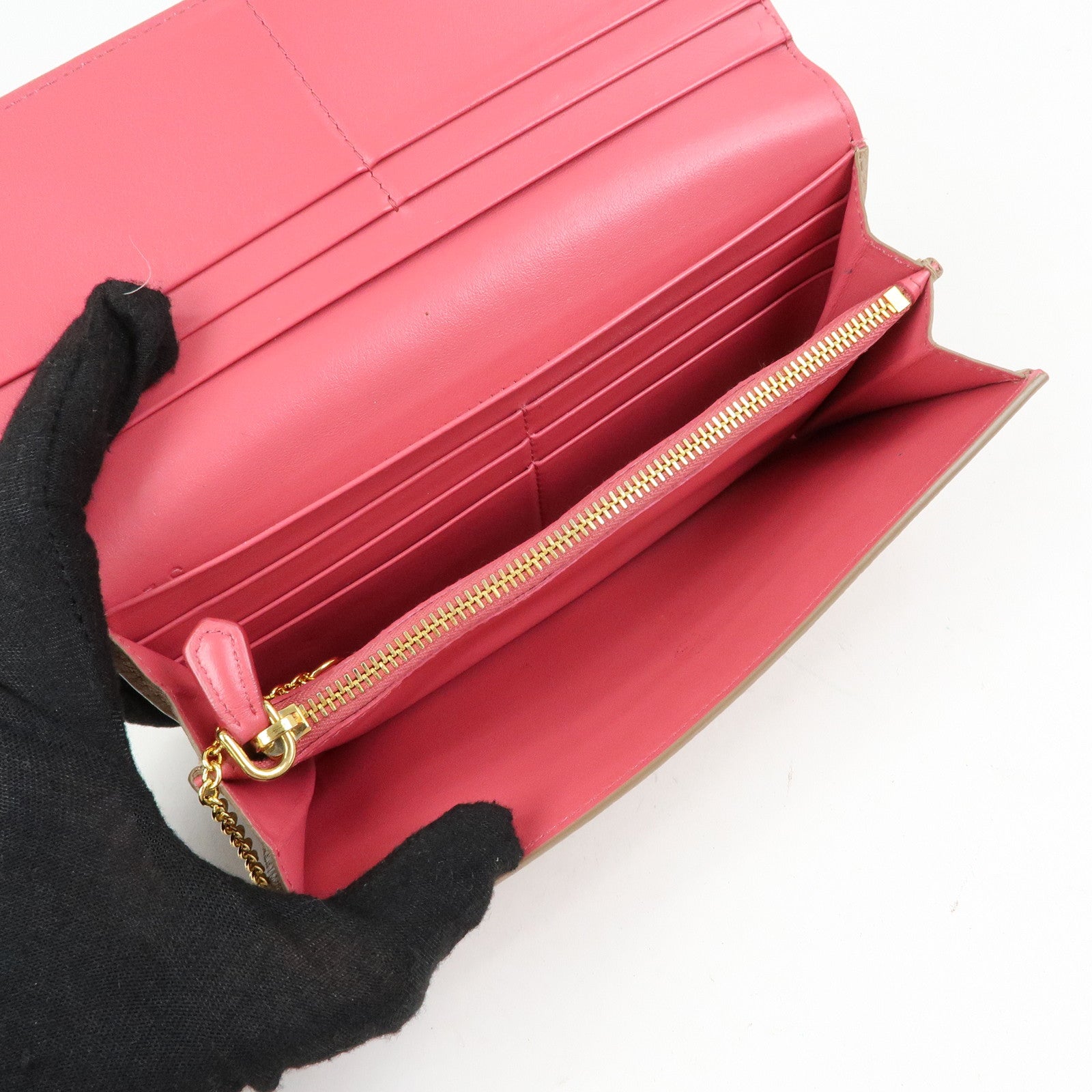 PRADA Saffiano Leather Flap Bi-Fold Long Wallet Pink Beige 1MH132