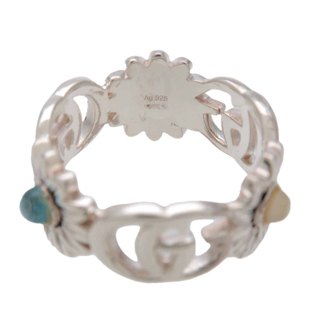 GUCCI Double G Mother of Pearl Ring SV925 Pearl Blue Topaz 527394