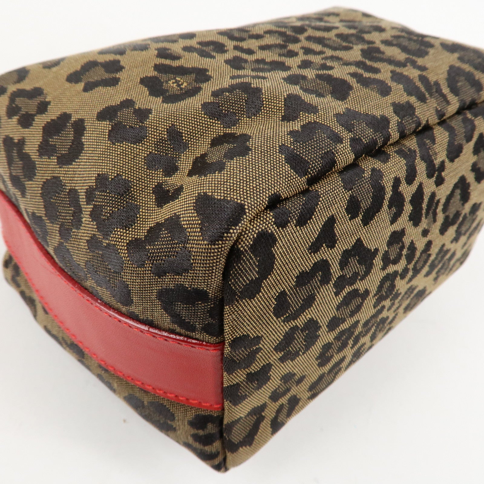 FENDI Canvas Leather Leopard Vanity Bag Cosmetic Pouch 26360 Used