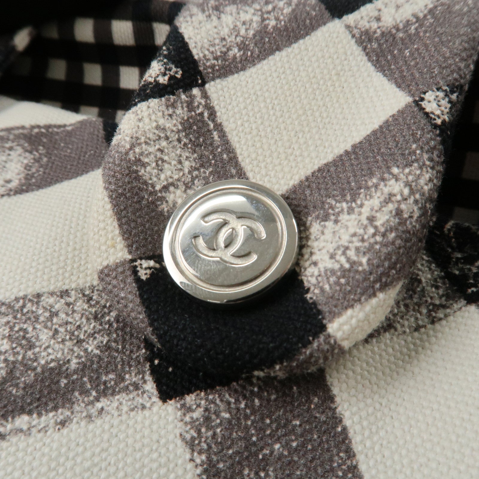 CHANEL Cruise Line COCO Mark Plaid Tote Bag Shoulder Black White Used