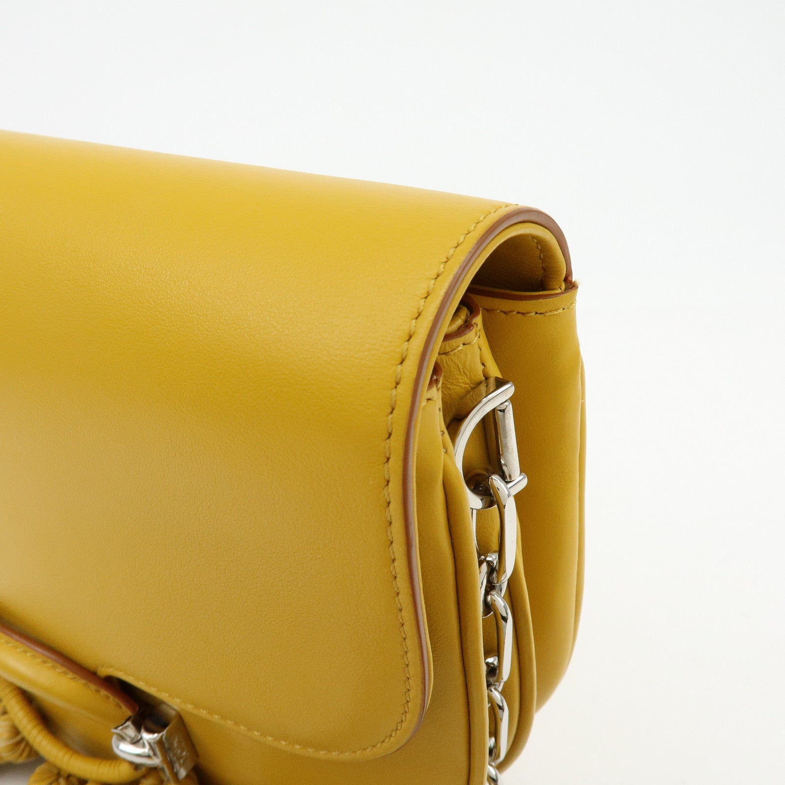TOD'S Double T Tassel Leather Shoulder Bag Crossbody Bag Yellow