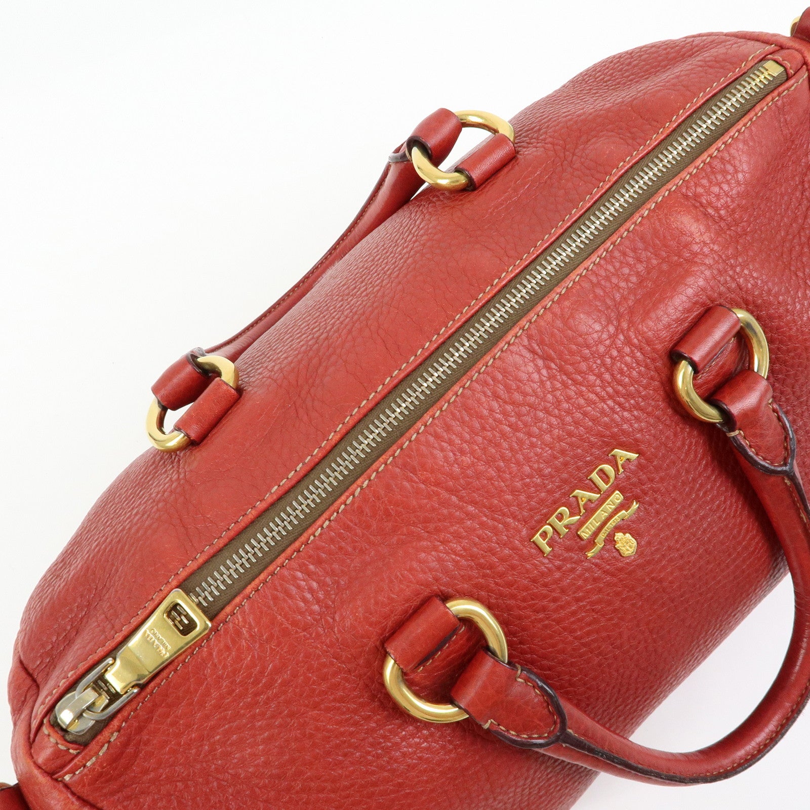 PRADA Logo Calf Leather 2Way Bag Hand Bag Shoulder Bag Red