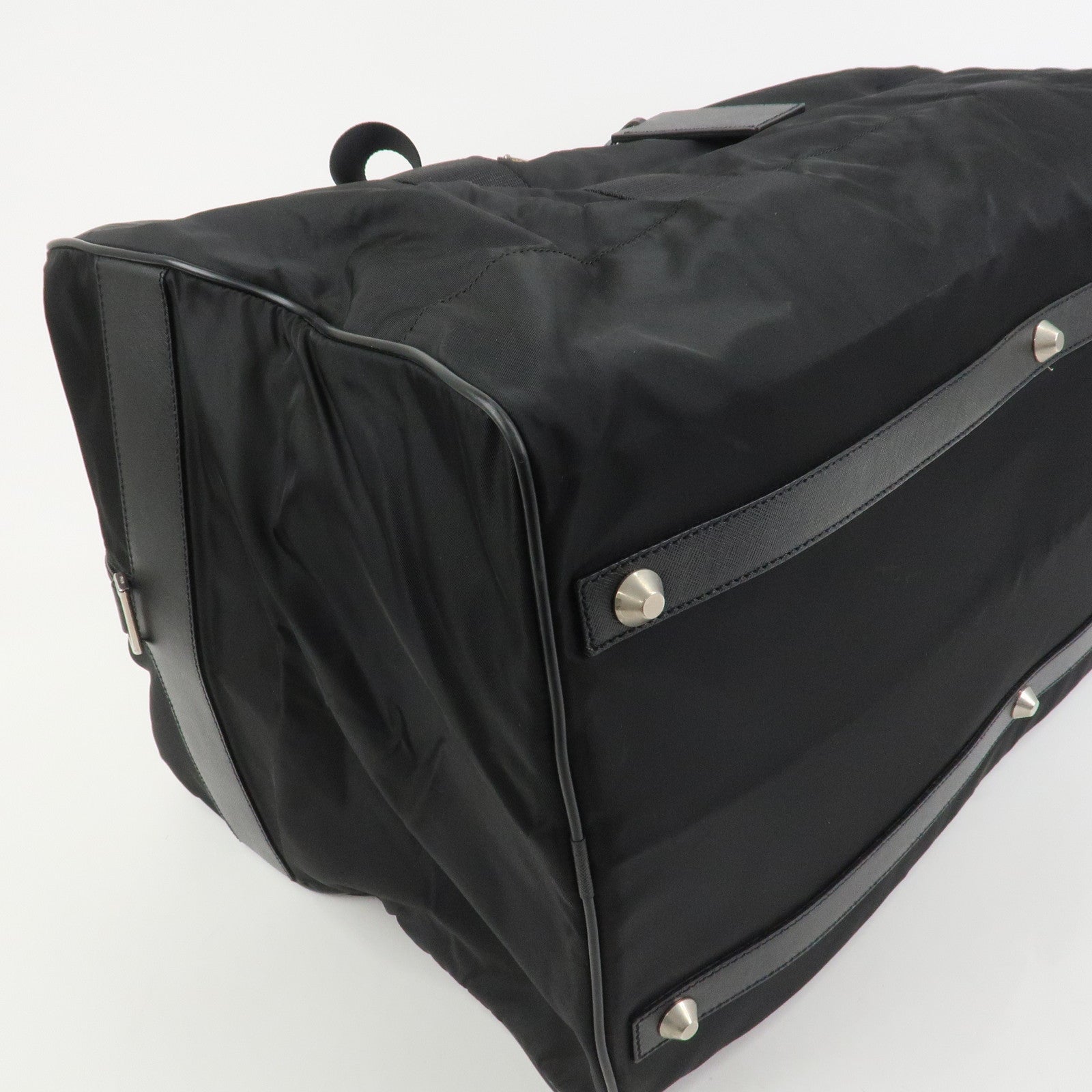 PRADA Triangle Logo Nylon Saffiano Leather Boston Bag Hand Bag