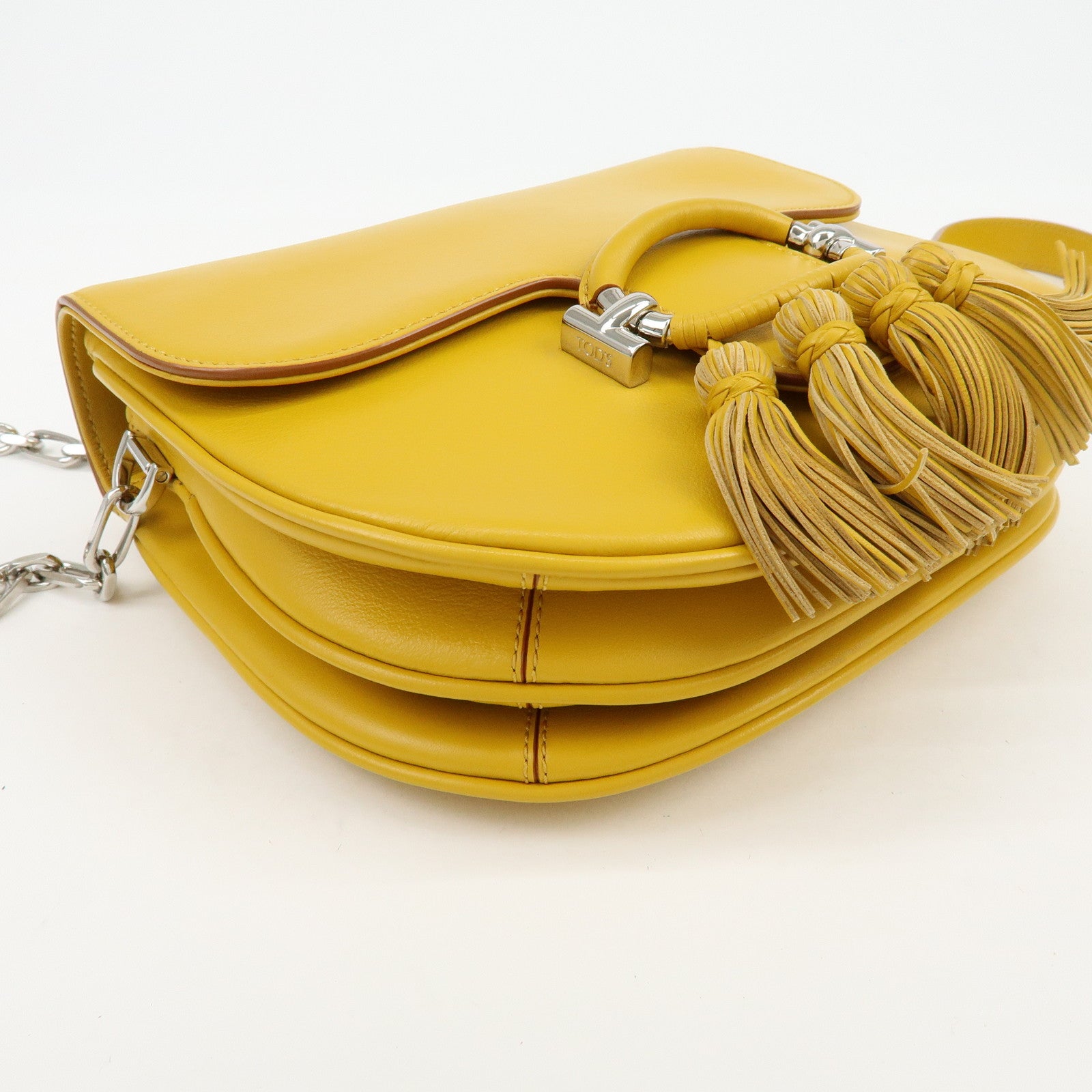 TOD'S Double T Tassel Leather Shoulder Bag Crossbody Bag Yellow