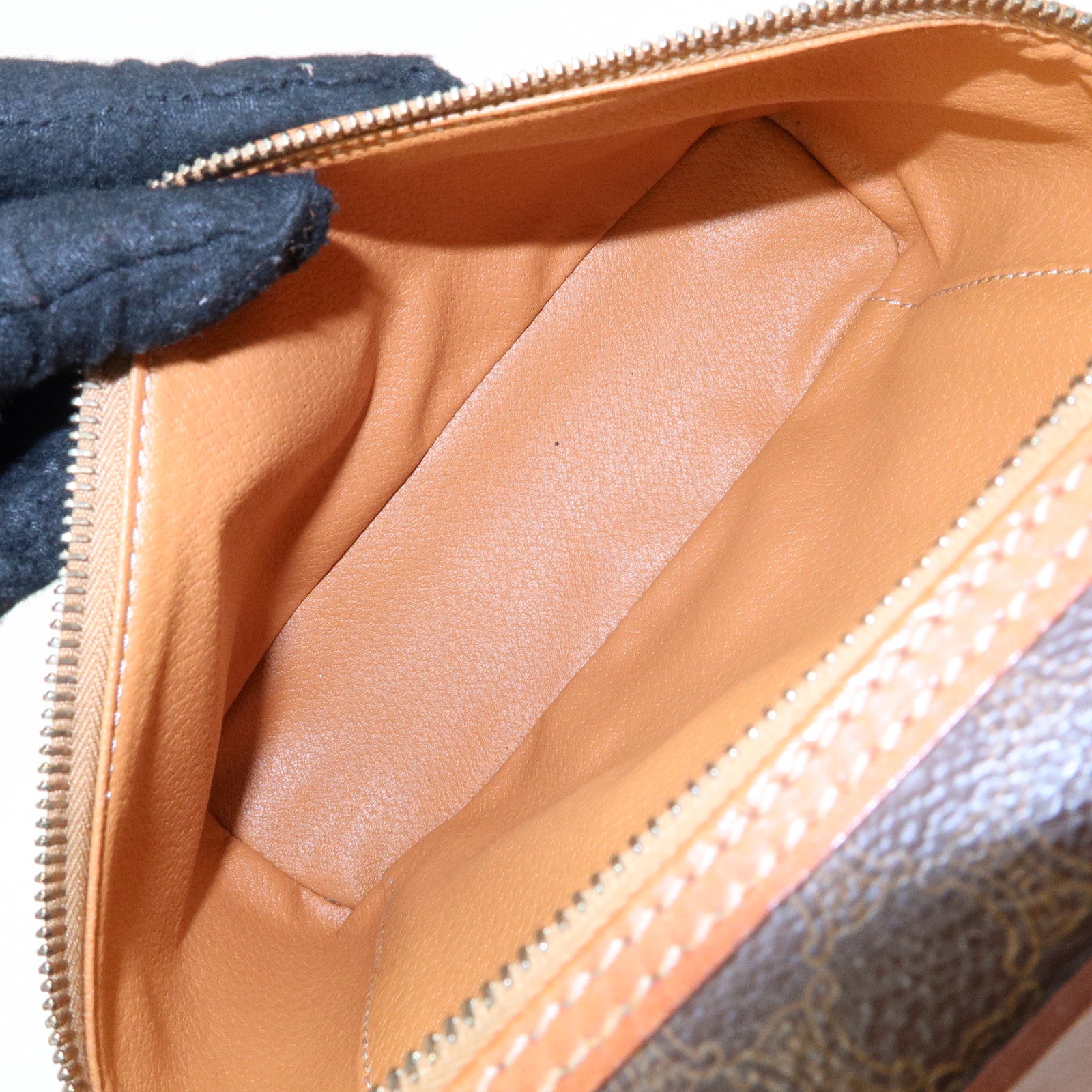 CELINE Macadam PVC Leather Vanity Hand Bag Makeup Bag Brown